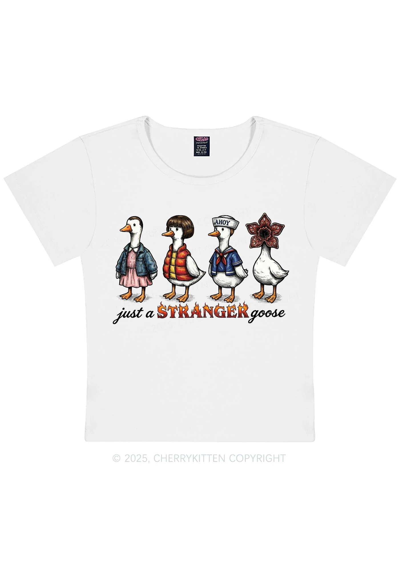 Just A Stranger Goose Y2K Baby Tee Cherrykitten - Image 3