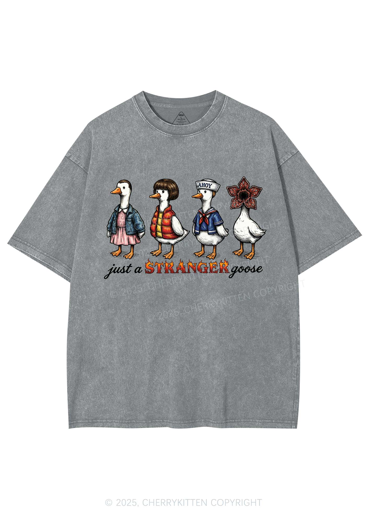 Just A Stranger Goose Y2K Shirts Washed Tee Cherrykitten - Image 8