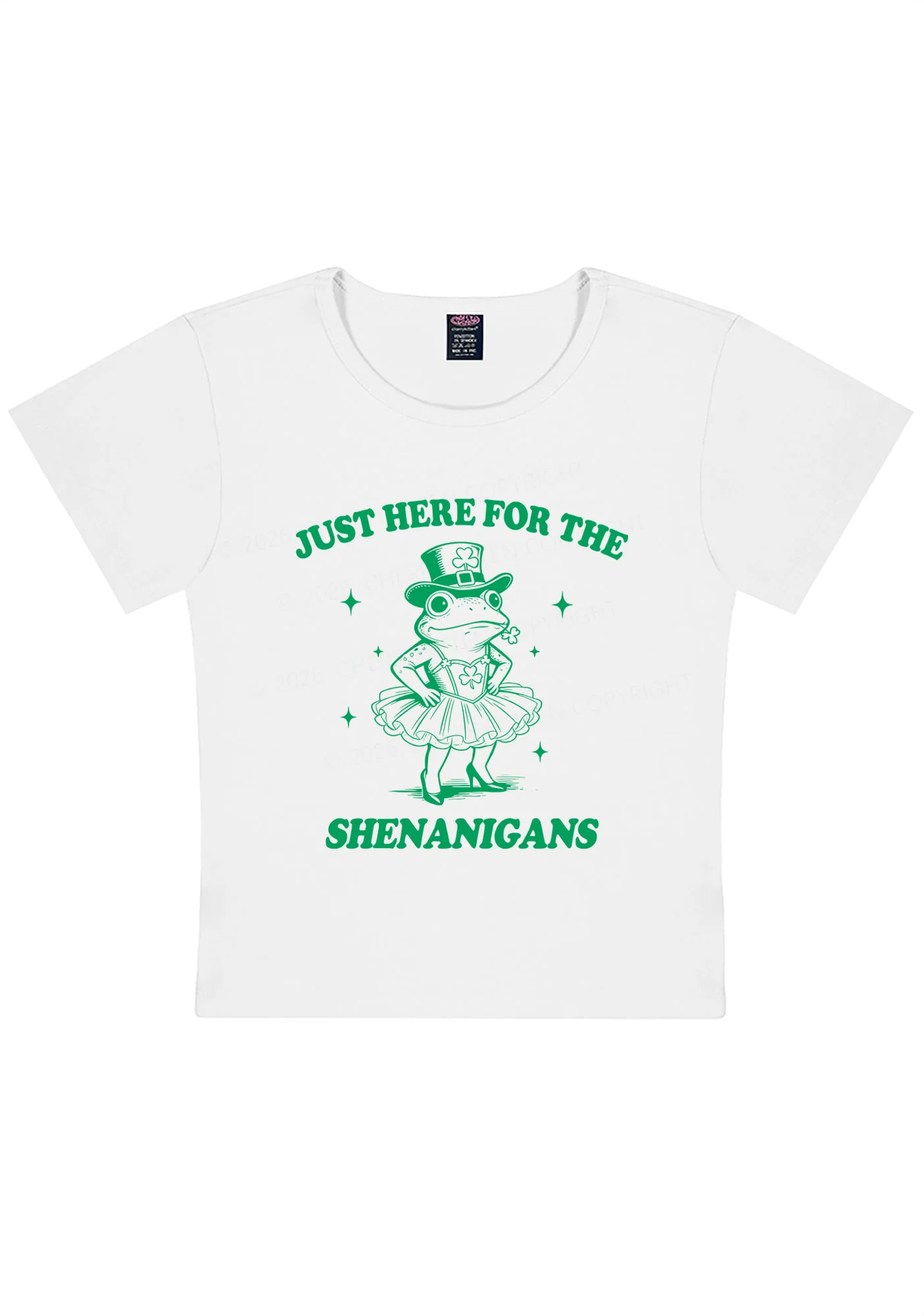 Just Here For The Shenanigans St Patricks Y2K Baby Tee Cherrykitten - Image 3