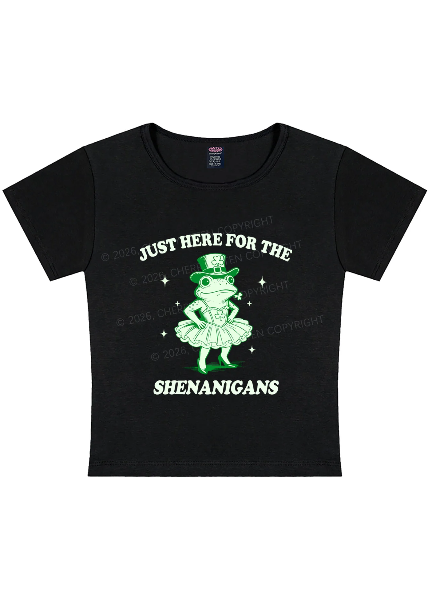 Just Here For The Shenanigans St Patricks Y2K Baby Tee Cherrykitten - Image 4