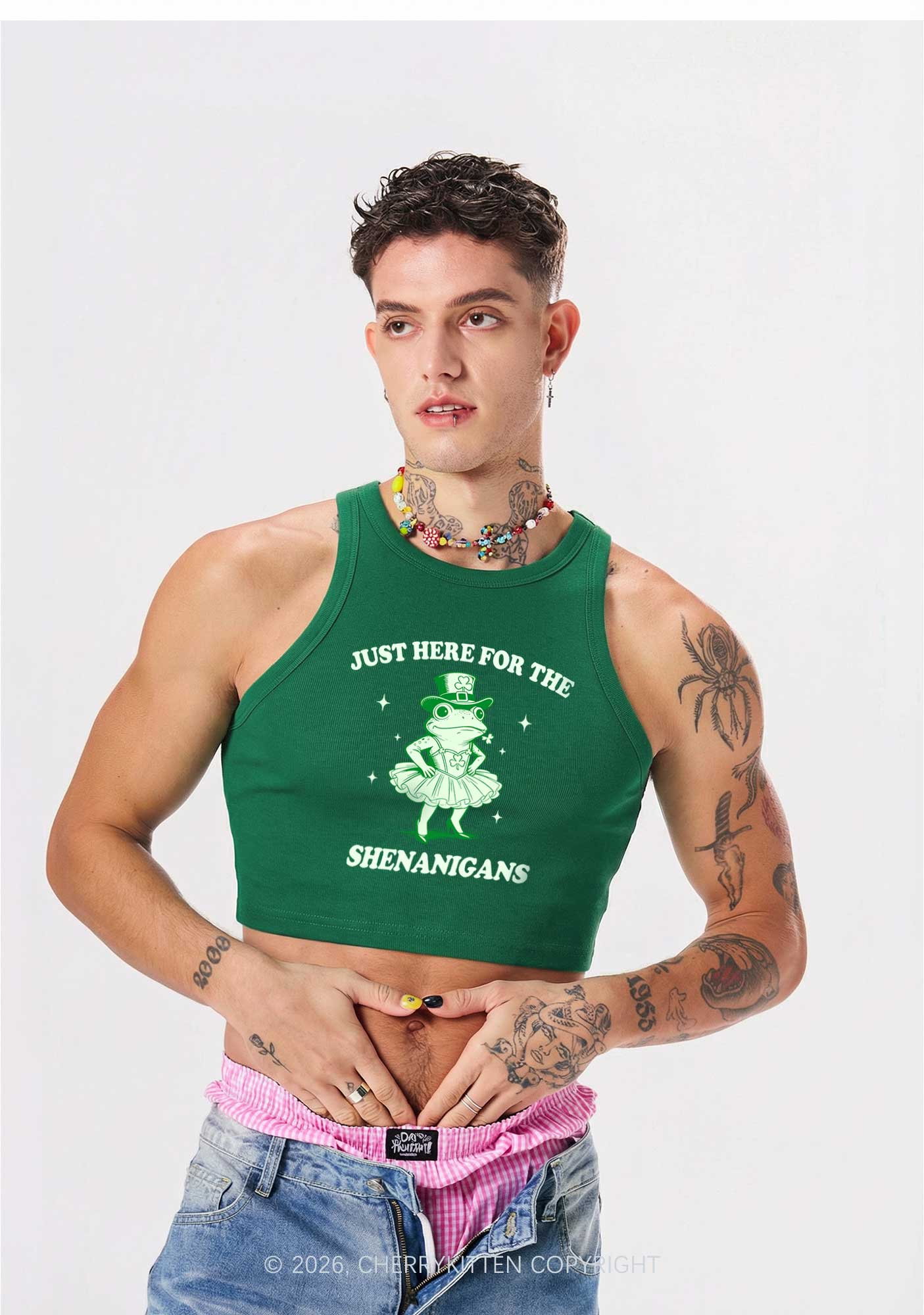 Just Here For The Shenanigans St Patricks Y2K Crop Tank Top Cherrykitten - Image 2