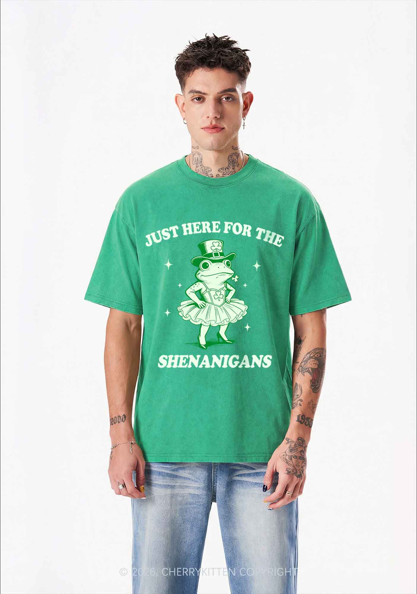 Just Here For The Shenanigans St Patricks Y2K Shirts Washed Tee Cherrykitten - Image 2