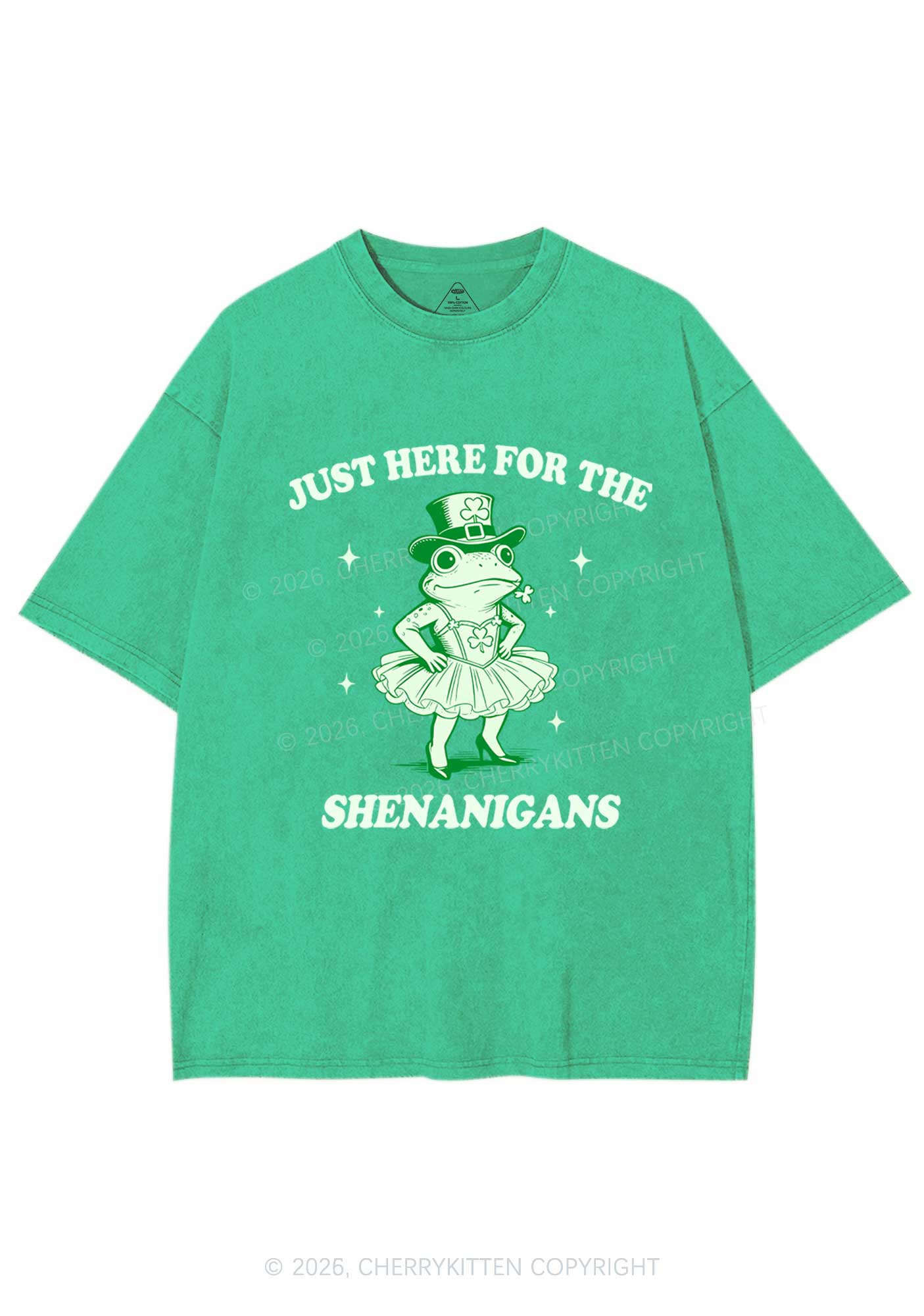 Just Here For The Shenanigans St Patricks Y2K Shirts Washed Tee Cherrykitten - Image 3