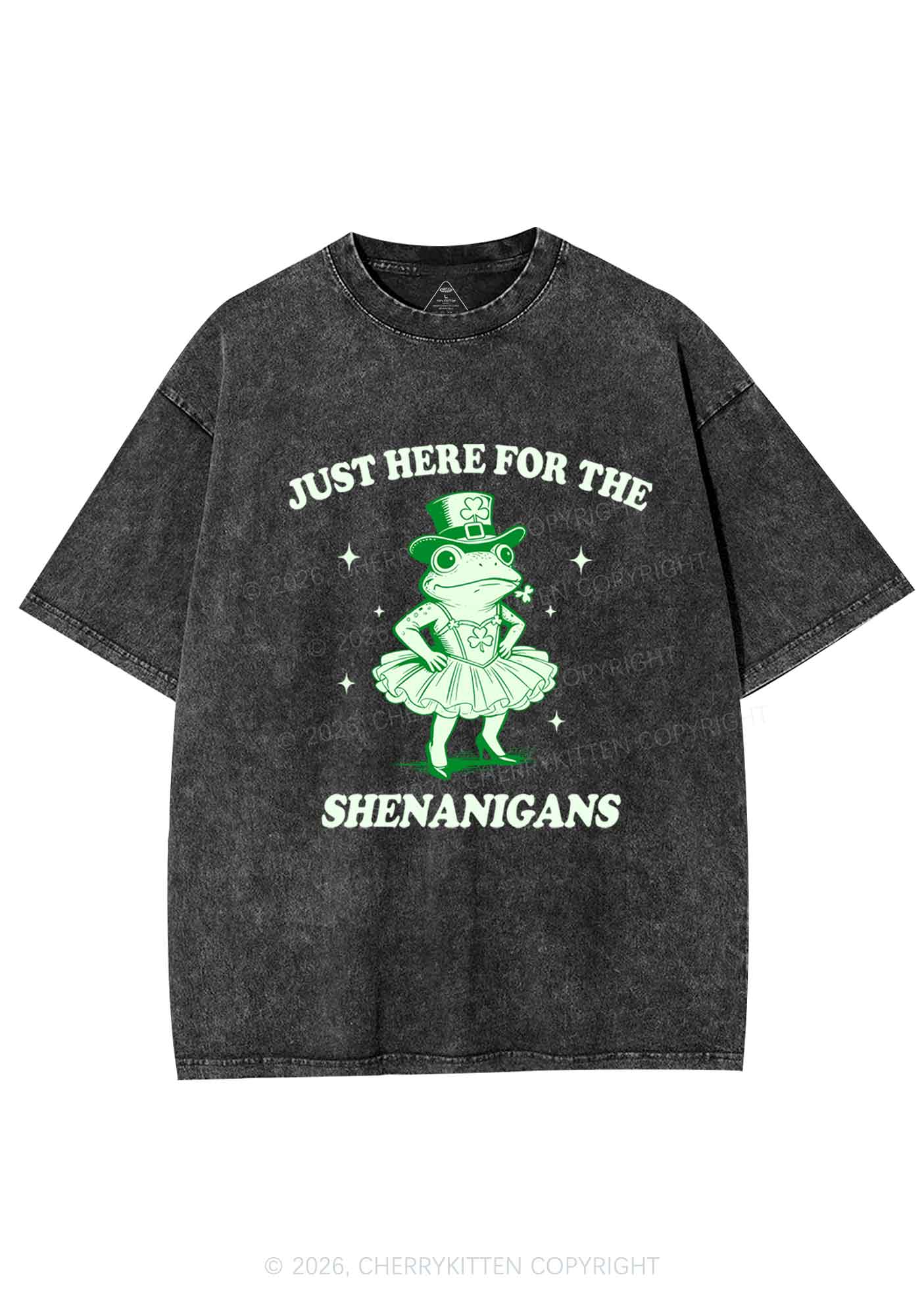 Just Here For The Shenanigans St Patricks Y2K Shirts Washed Tee Cherrykitten - Image 4