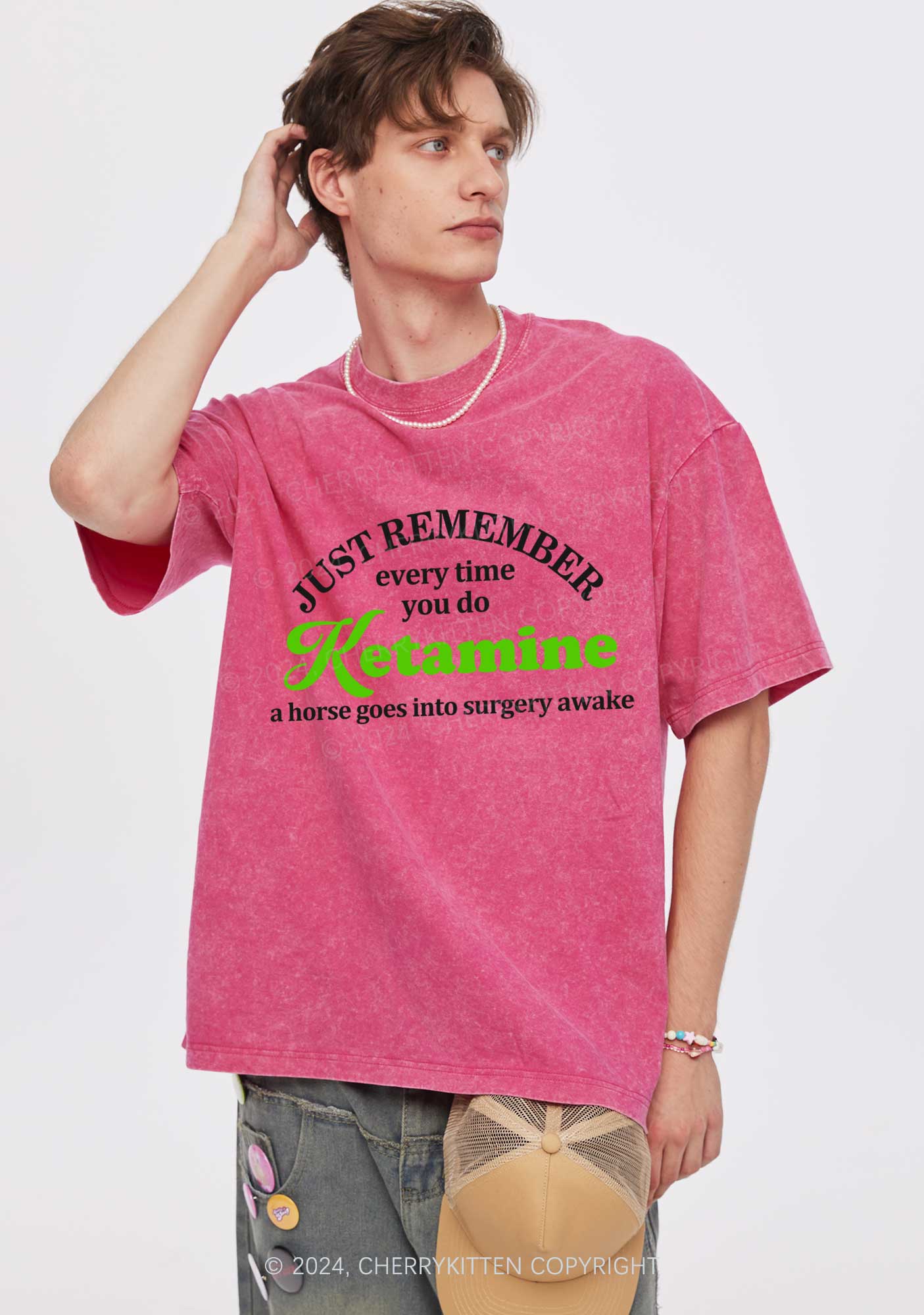 Just Remember K Horse Y2K Washed Tee Cherrykitten - Image 2