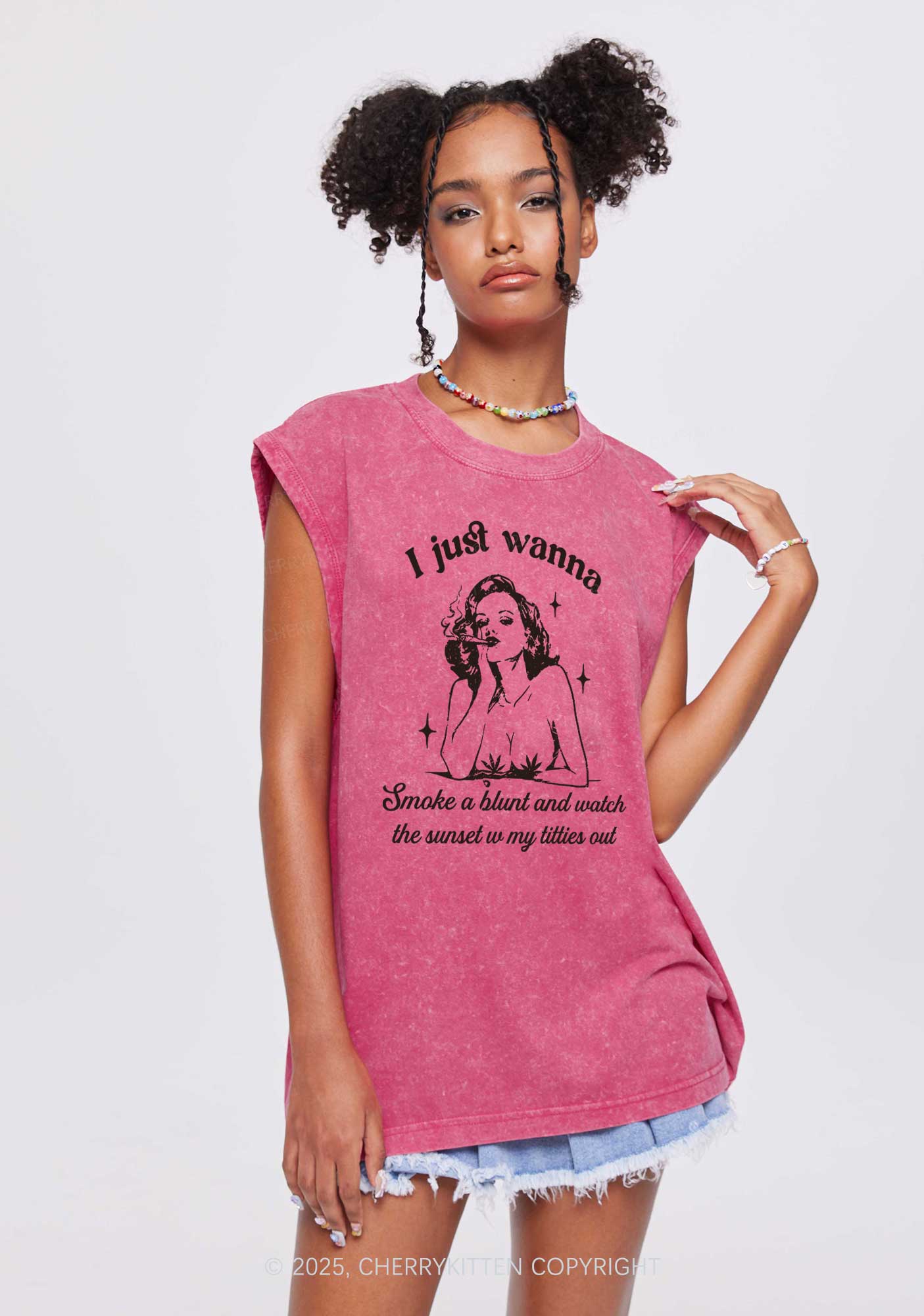 Just Wanna Smoke A Blunt Y2K Washed Tank Cherrykitten - Image 2