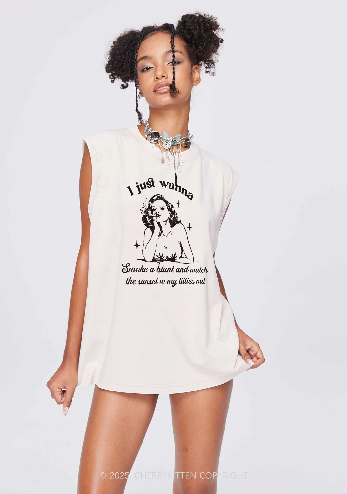 Just Wanna Smoke A Blunt Y2K Washed Tank Cherrykitten - Image 3