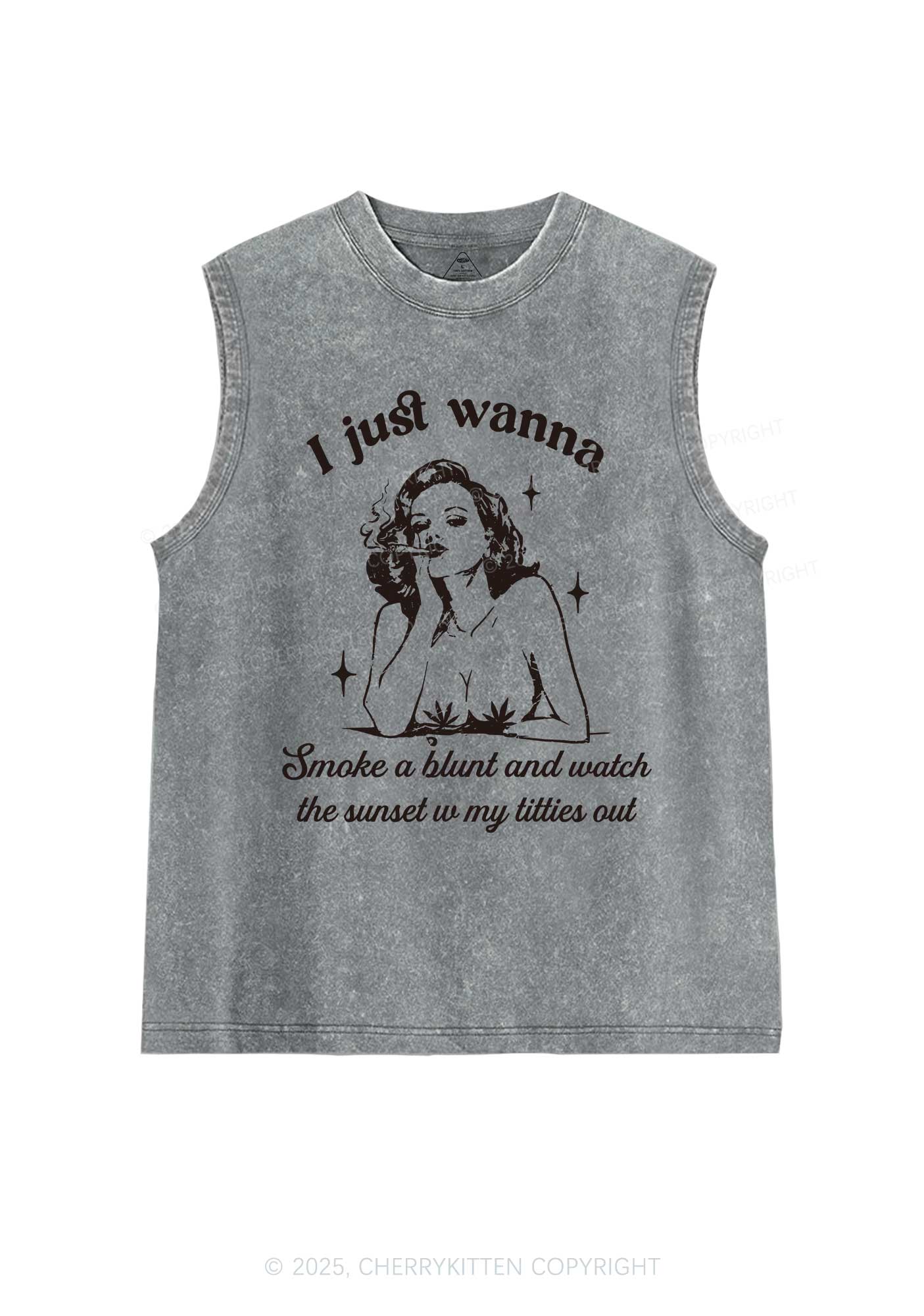 Just Wanna Smoke A Blunt Y2K Washed Tank Cherrykitten - Image 7