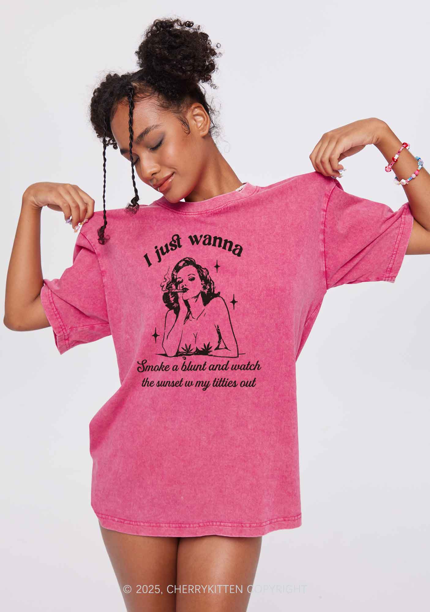 Just Wanna Smoke A Blunt Y2K Washed Tee Cherrykitten - Image 2