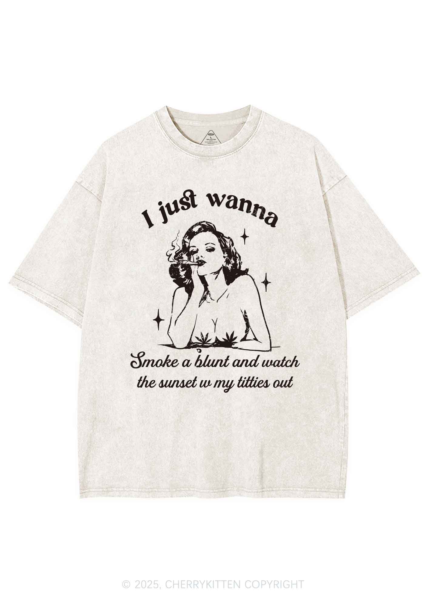 Just Wanna Smoke A Blunt Y2K Washed Tee Cherrykitten - Image 4