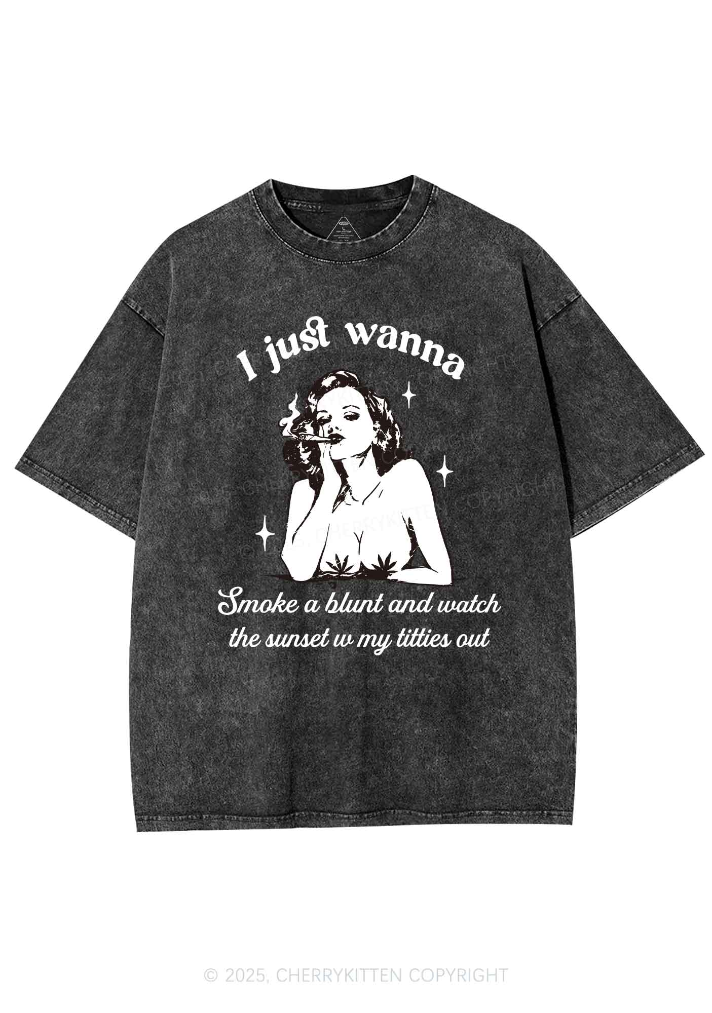Just Wanna Smoke A Blunt Y2K Washed Tee Cherrykitten - Image 5