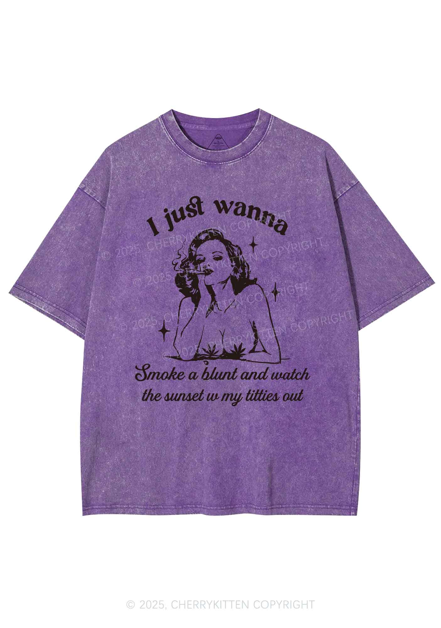 Just Wanna Smoke A Blunt Y2K Washed Tee Cherrykitten - Image 6