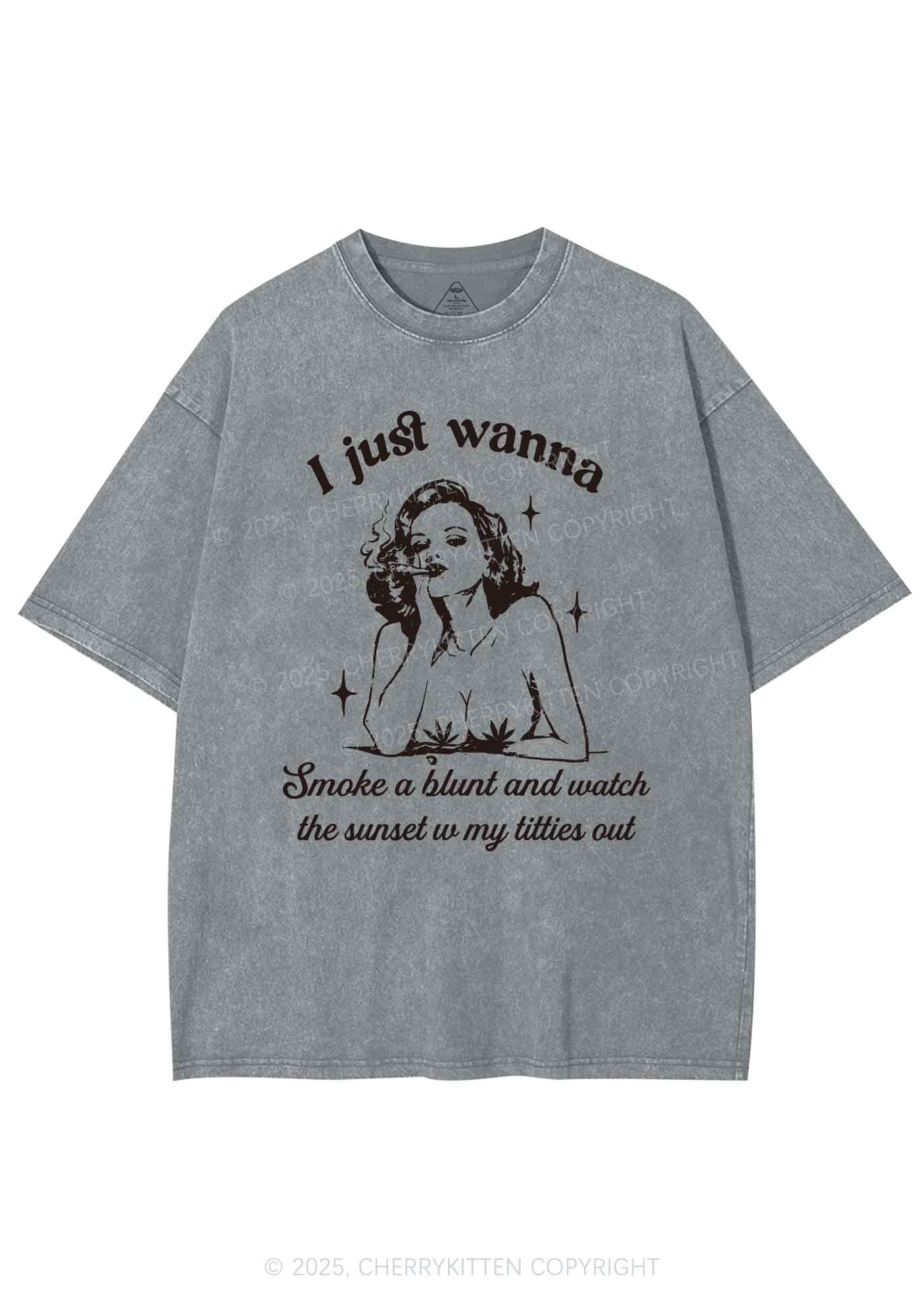 Just Wanna Smoke A Blunt Y2K Washed Tee Cherrykitten - Image 7