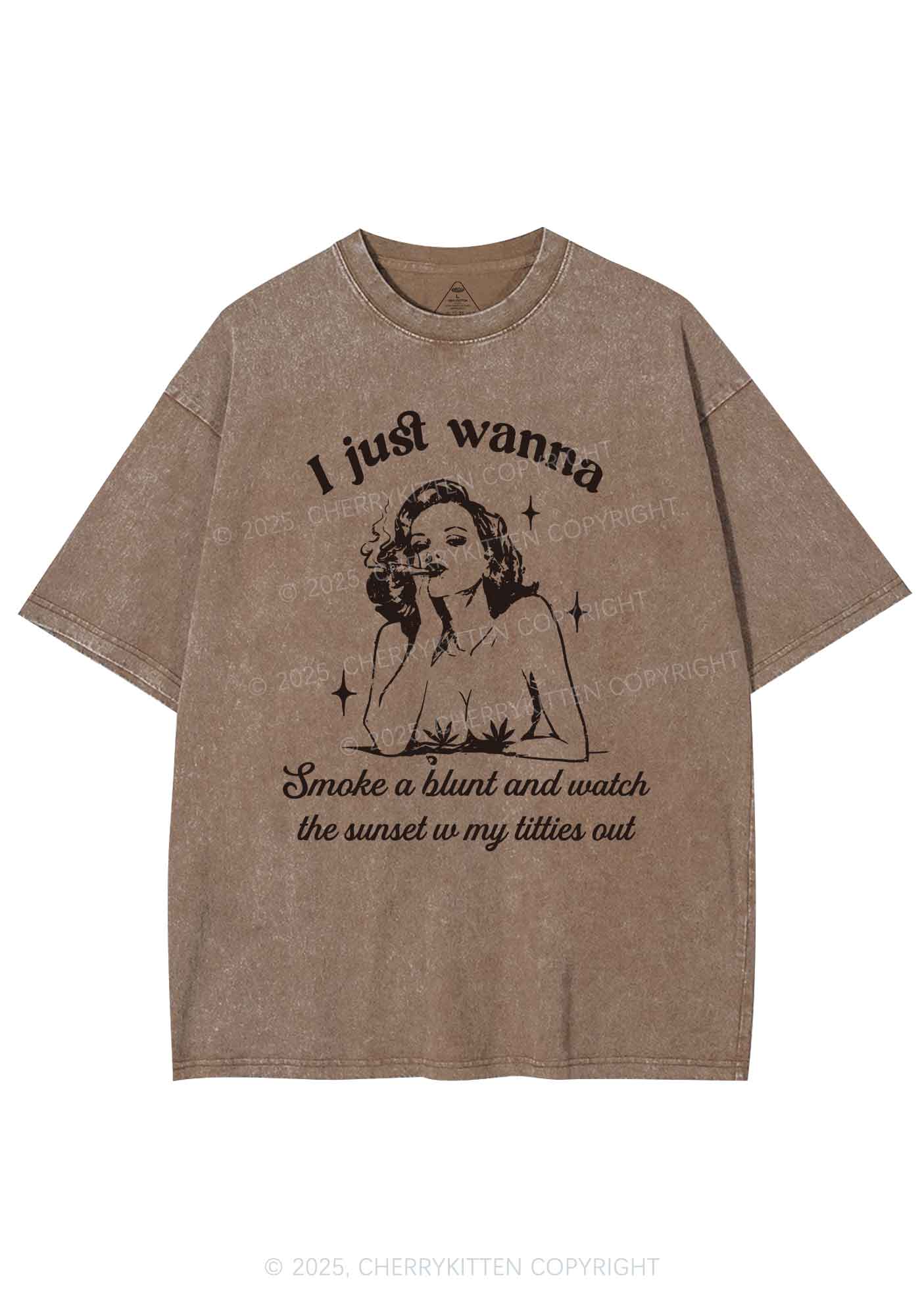Just Wanna Smoke A Blunt Y2K Washed Tee Cherrykitten - Image 8