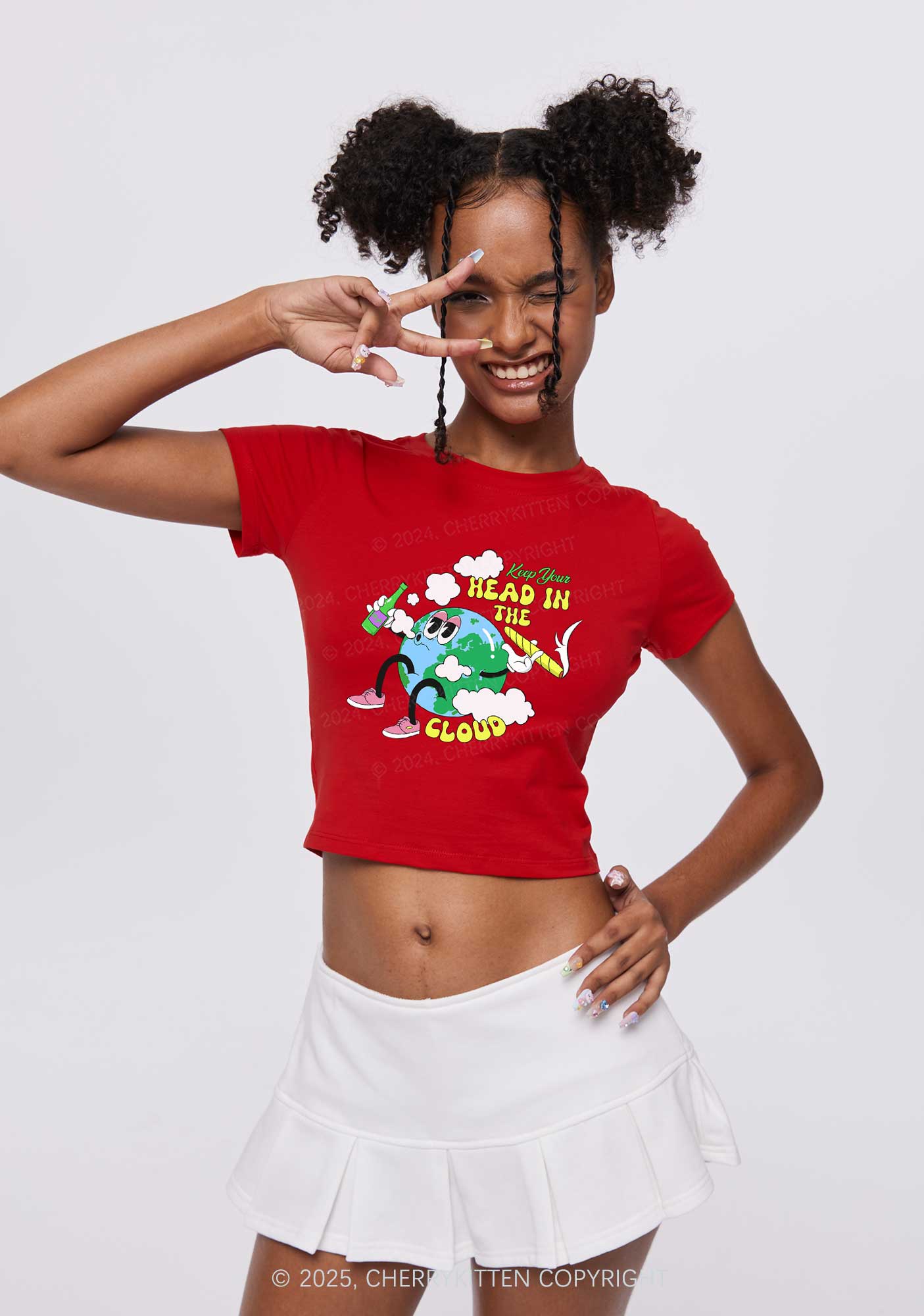 Keep Your Head In Cloud Y2K Baby Tee Cherrykitten - Image 2