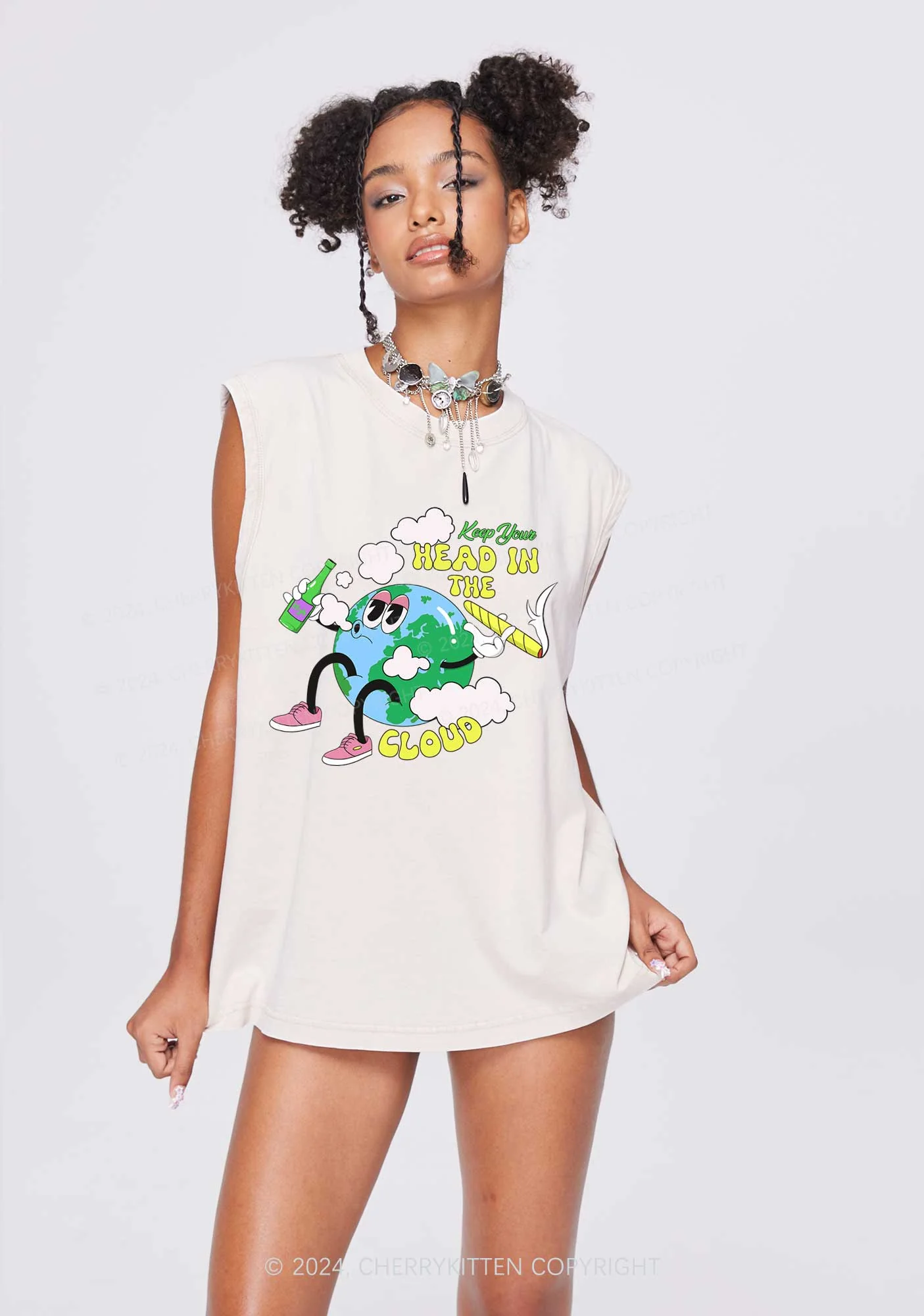 Keep Your Head In Cloud Y2K Washed Tank Cherrykitten - Image 2