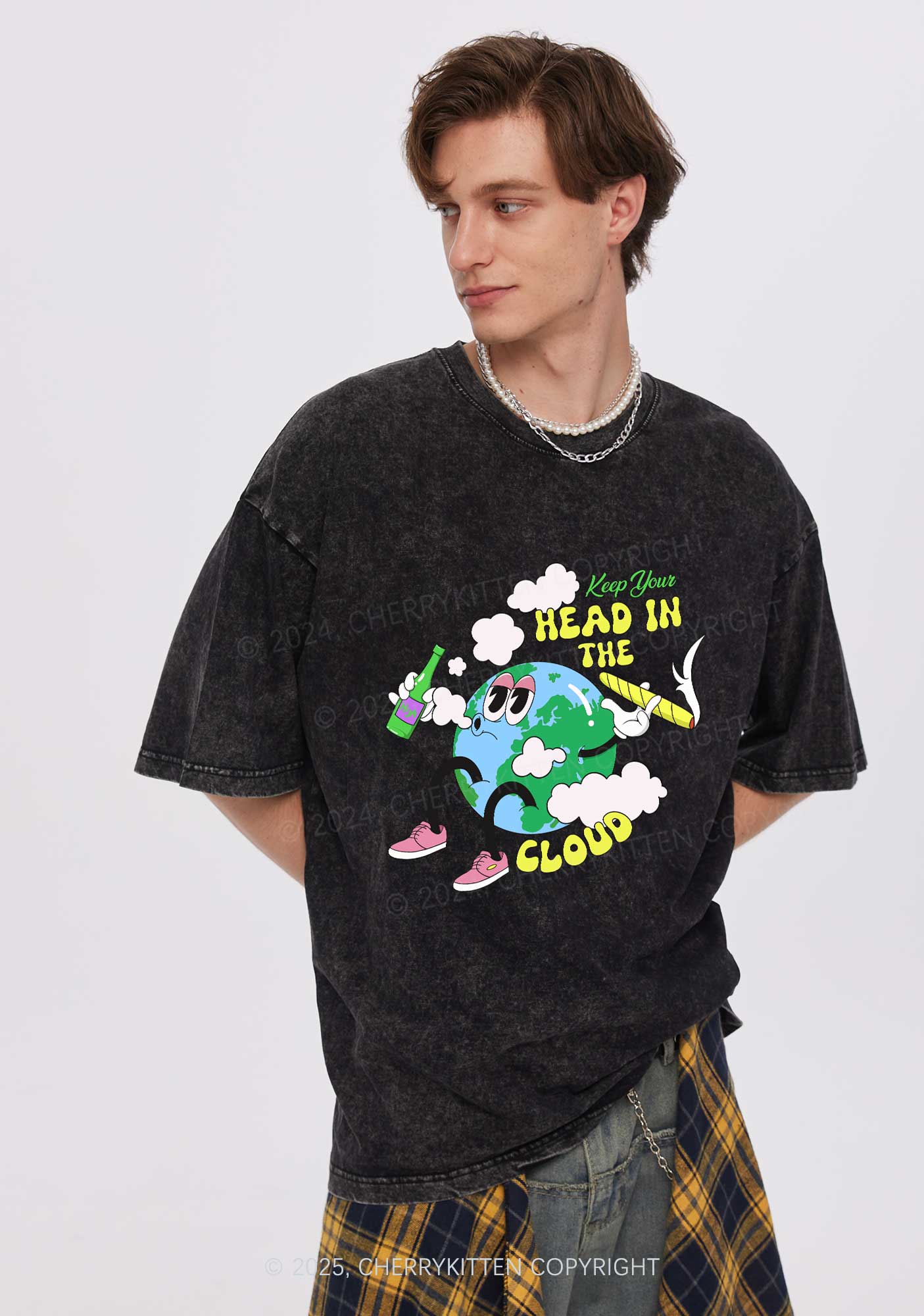 Keep Your Head In Cloud Y2K Washed Tee Cherrykitten - Image 2