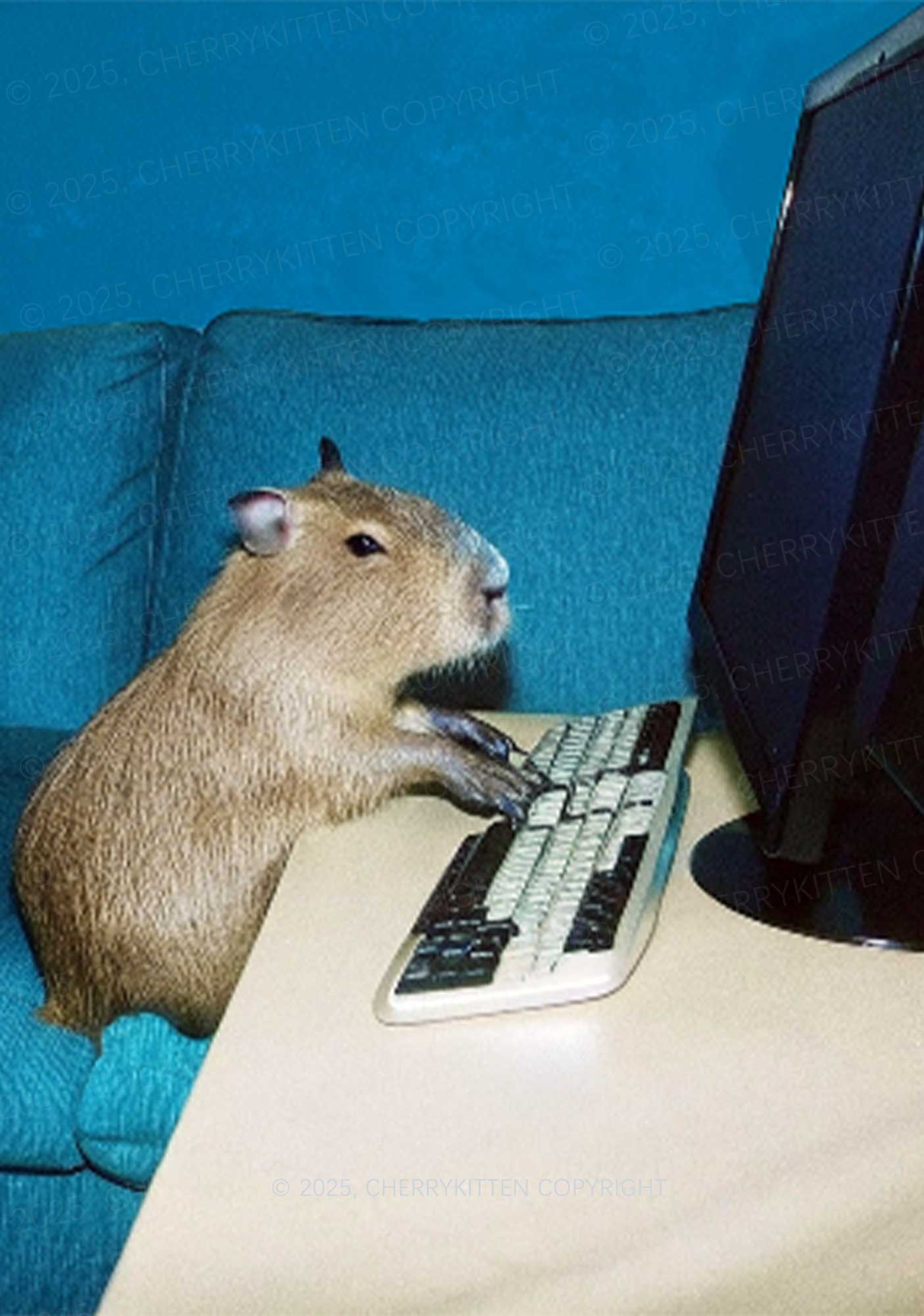 Keyboard Capybara Y2K Mesh Long Sleeve Crop Top Cherrykitten - Image 2