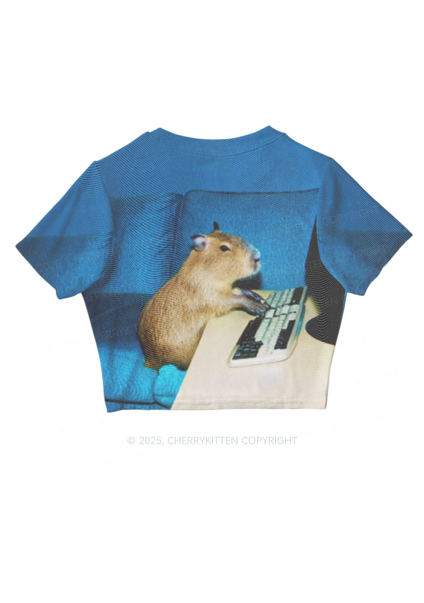 Keyboard Capybara Y2K Mesh Crop Top Cherrykitten - Image 3