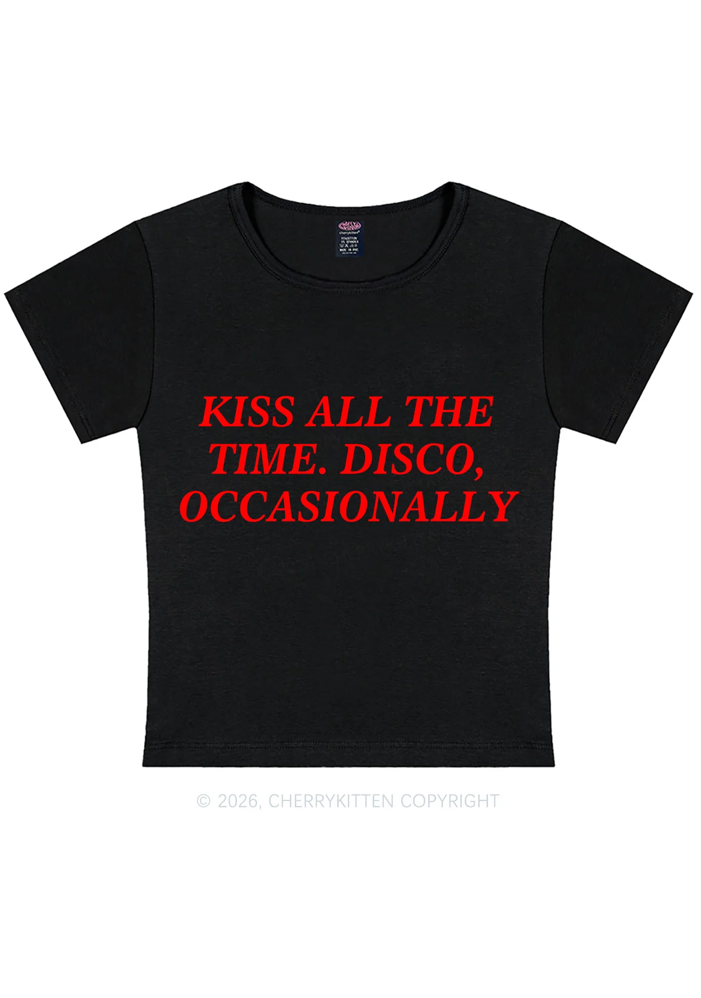 Kiss All The Time Y2K Baby Tee Cherrykitten - Image 3