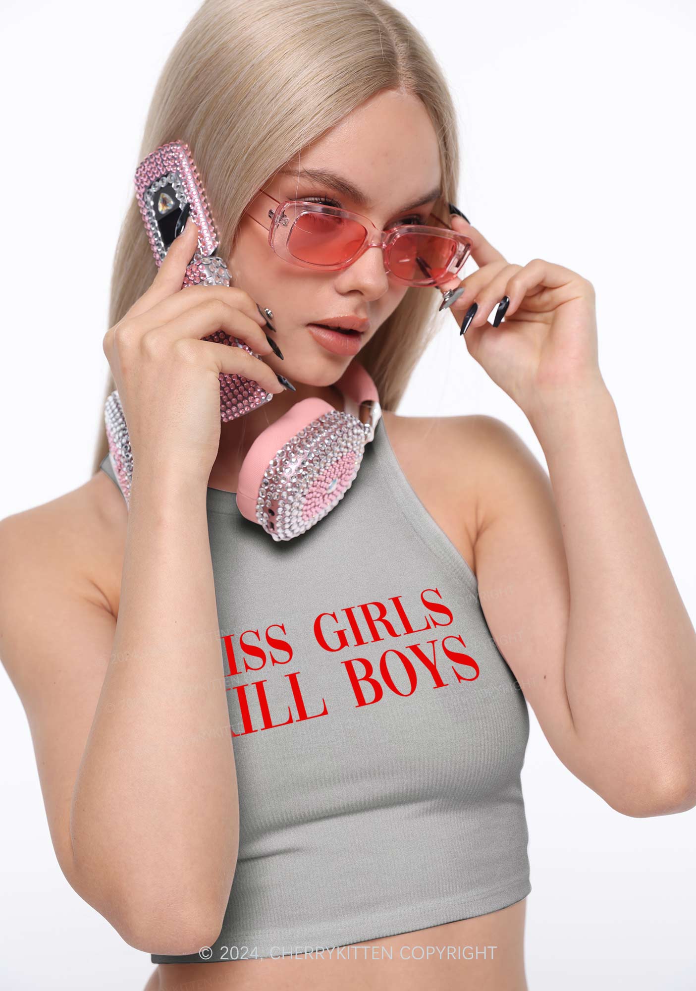 Kiss Girls Y2K Crop Tank Top Cherrykitten - Image 2