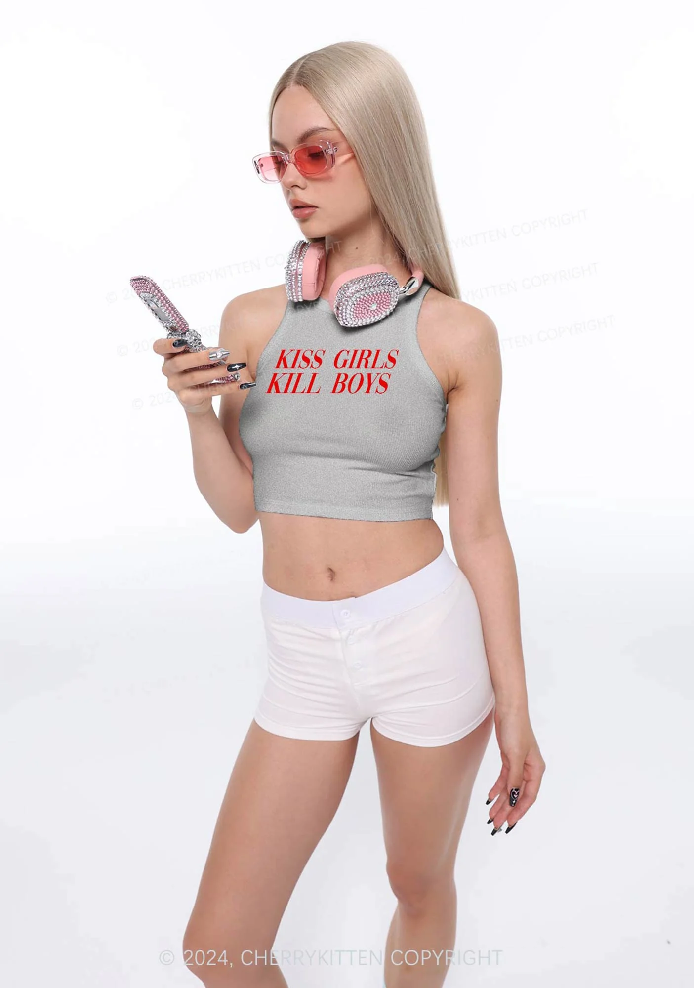 Kiss Girls Y2K Crop Tank Top Cherrykitten - Image 3