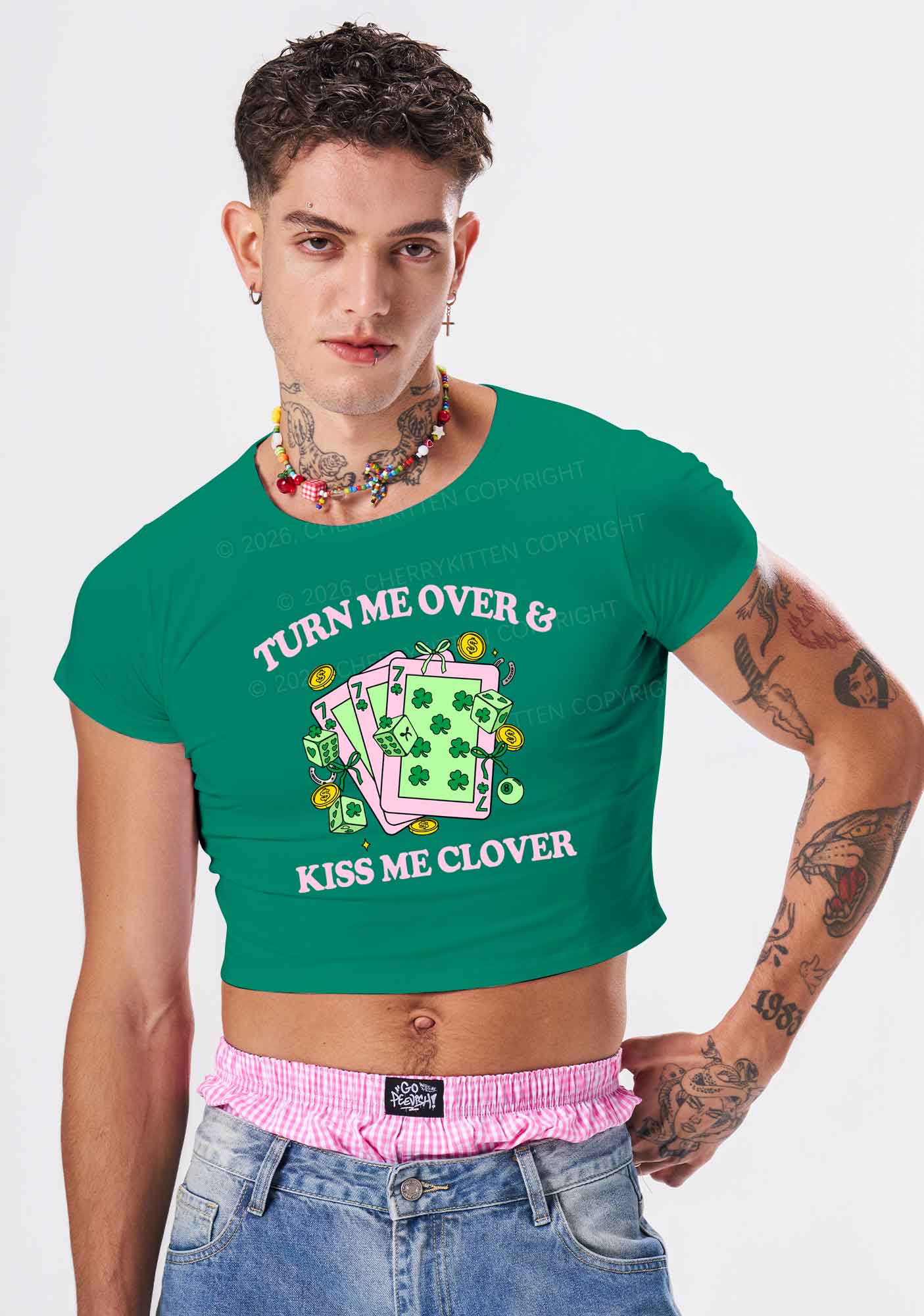 Kiss Me Clover Cards St Patricks Y2K Baby Tee Cherrykitten - Image 2