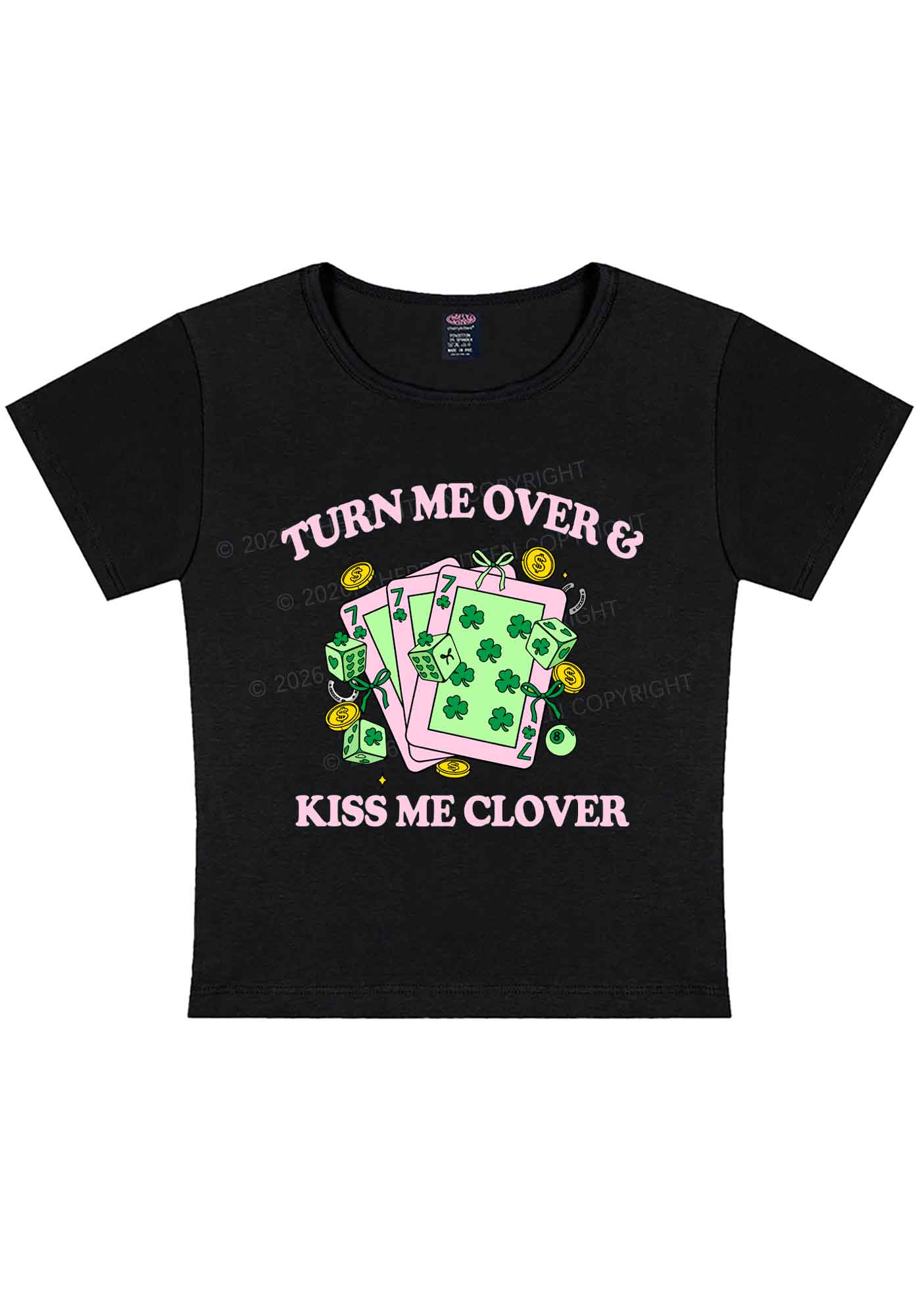 Kiss Me Clover Cards St Patricks Y2K Baby Tee Cherrykitten - Image 3