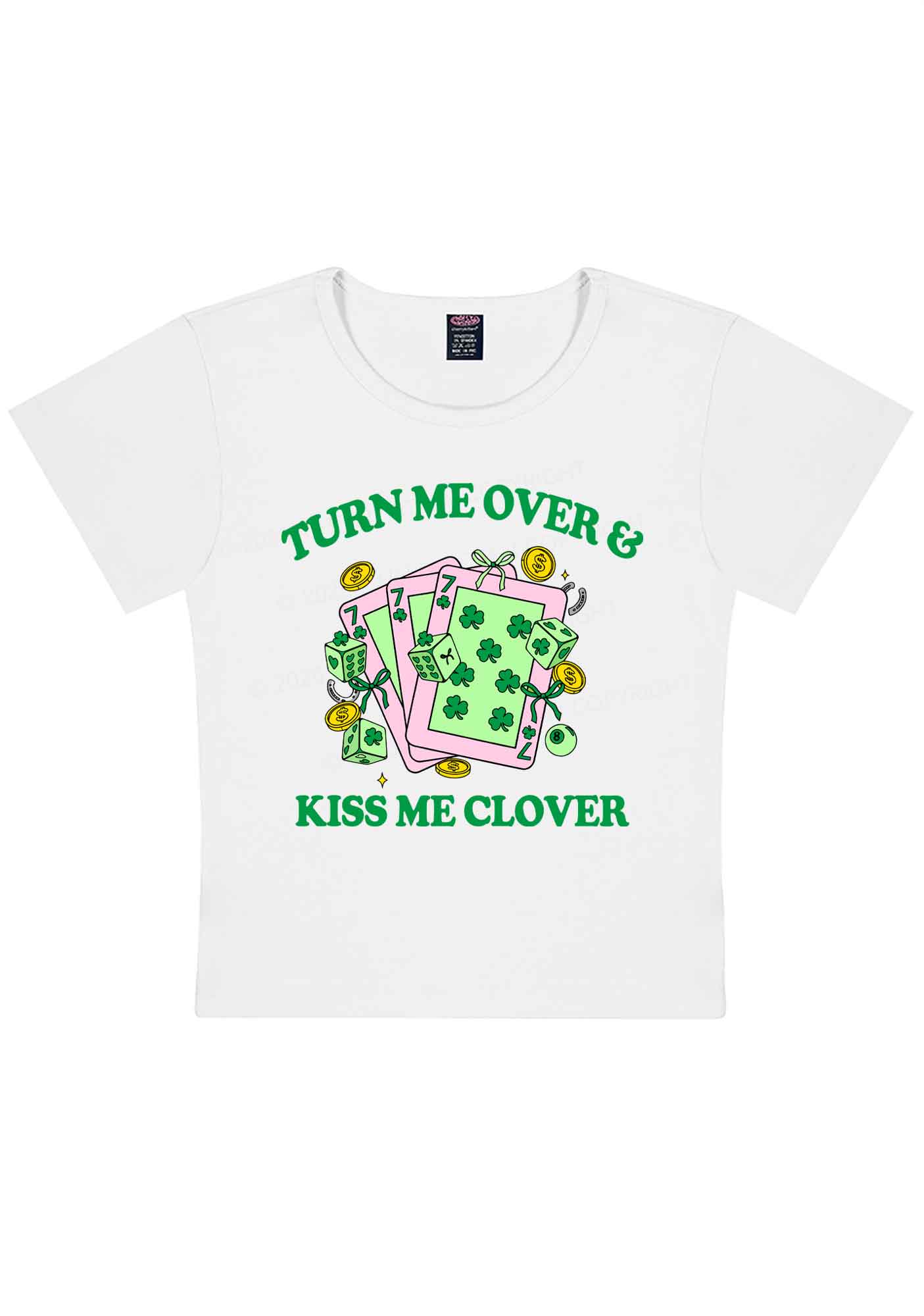 Kiss Me Clover Cards St Patricks Y2K Baby Tee Cherrykitten - Image 4