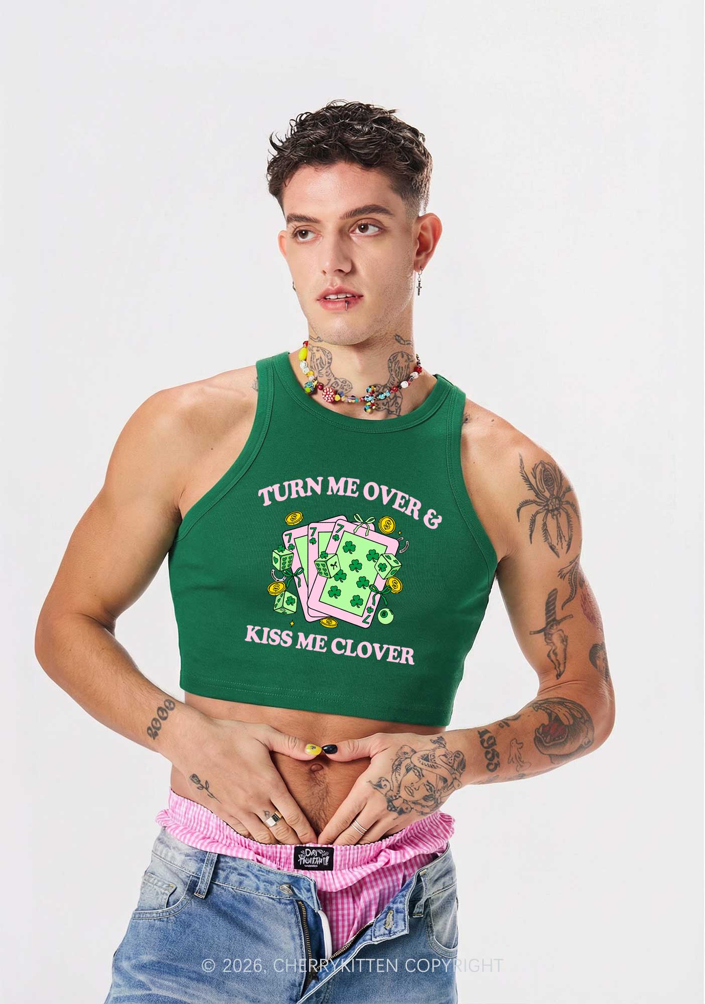Kiss Me Clover Cards St Patricks Y2K Crop Tank Top Cherrykitten - Image 2