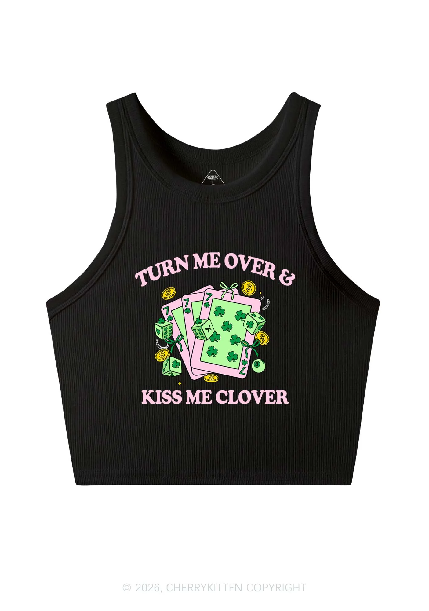 Kiss Me Clover Cards St Patricks Y2K Crop Tank Top Cherrykitten - Image 3
