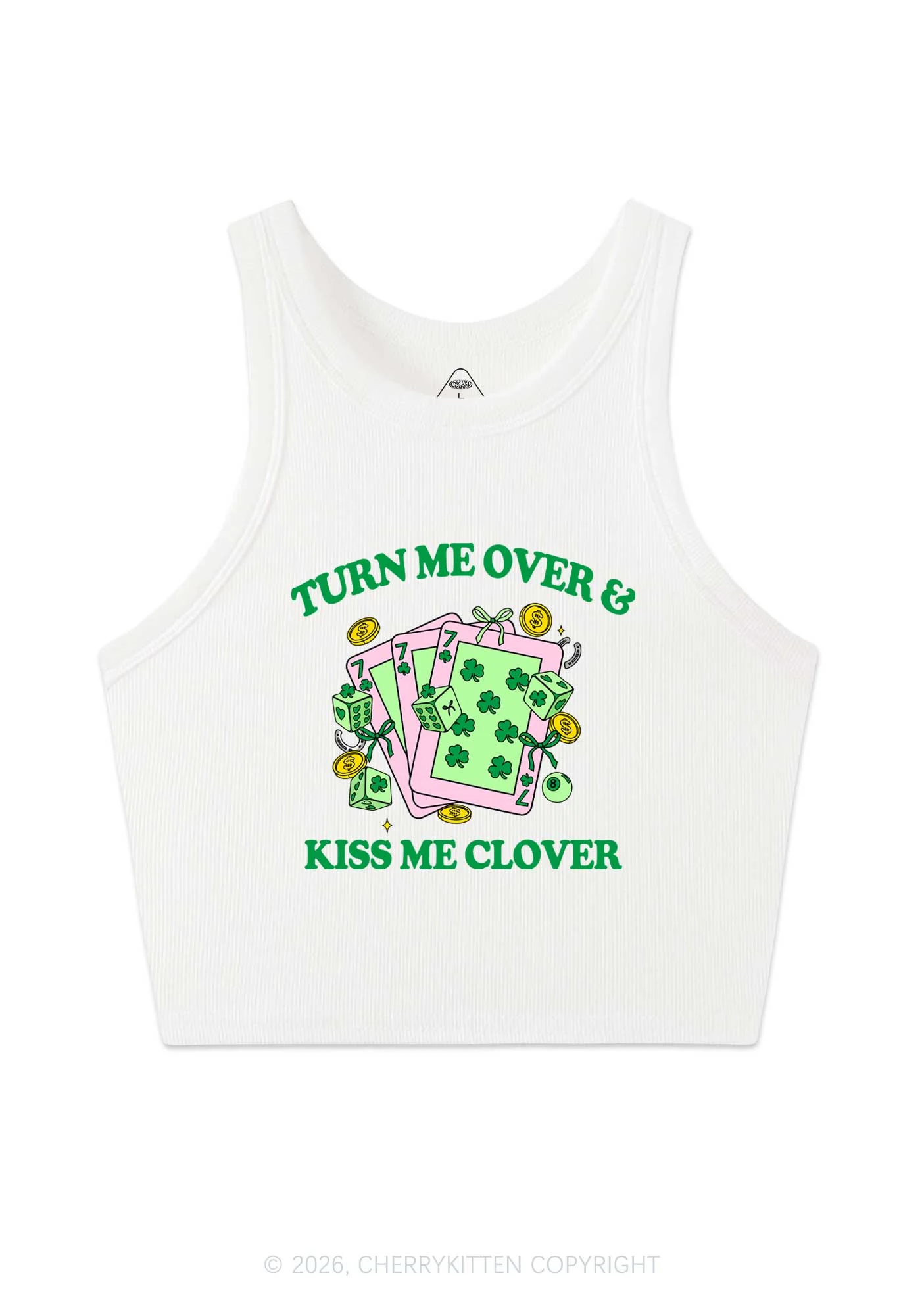 Kiss Me Clover Cards St Patricks Y2K Crop Tank Top Cherrykitten - Image 4