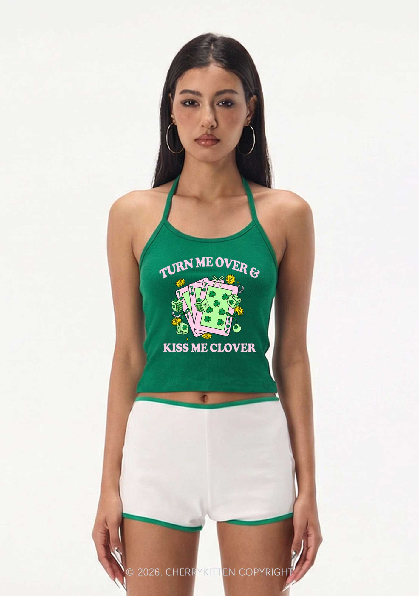 Kiss Me Clover Cards St Patricks Y2K Halter Neck Cami Cherrykitten - Image 2