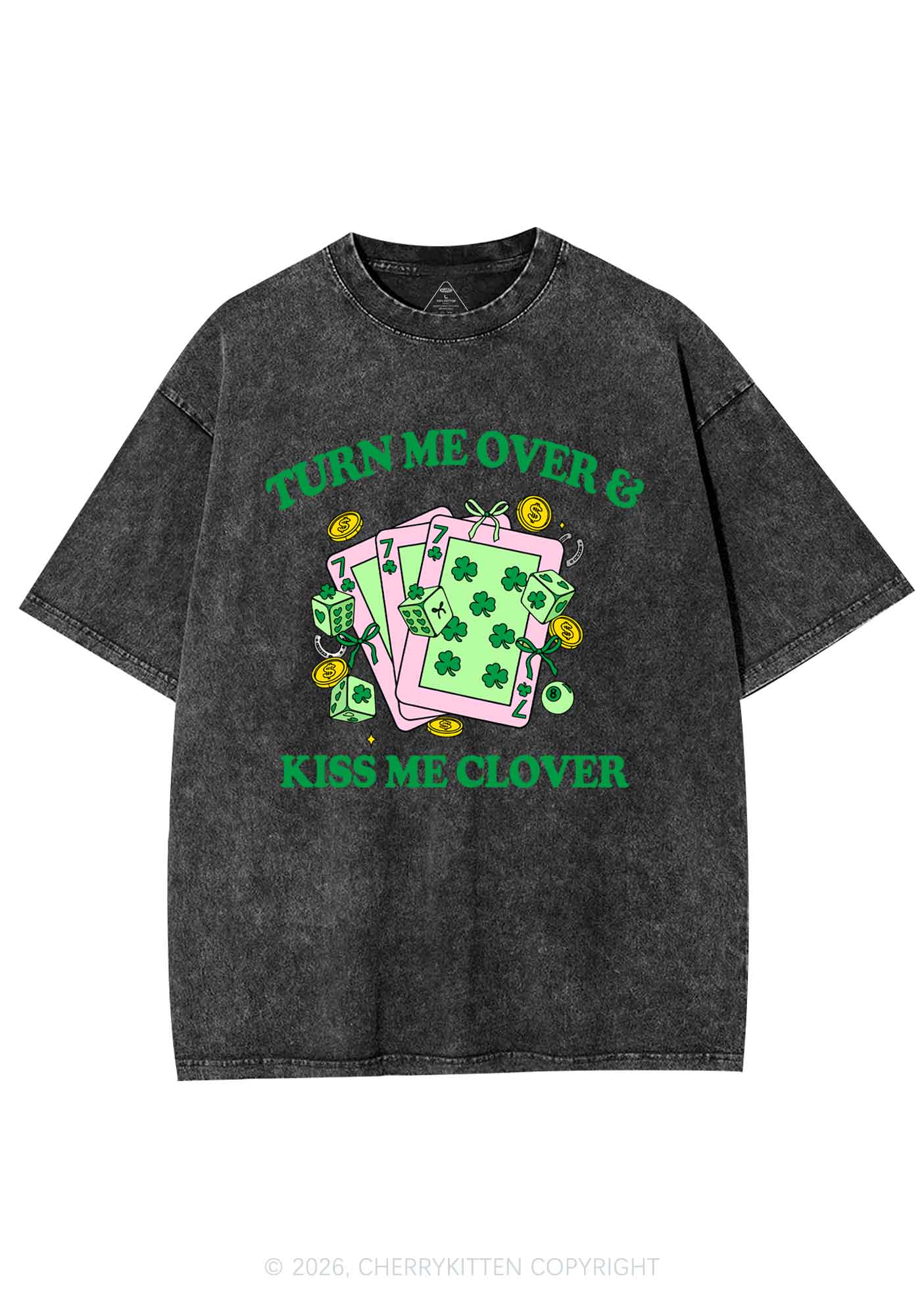 Kiss Me Clover Cards St Patricks Y2K Shirts Washed Tee Cherrykitten - Image 3