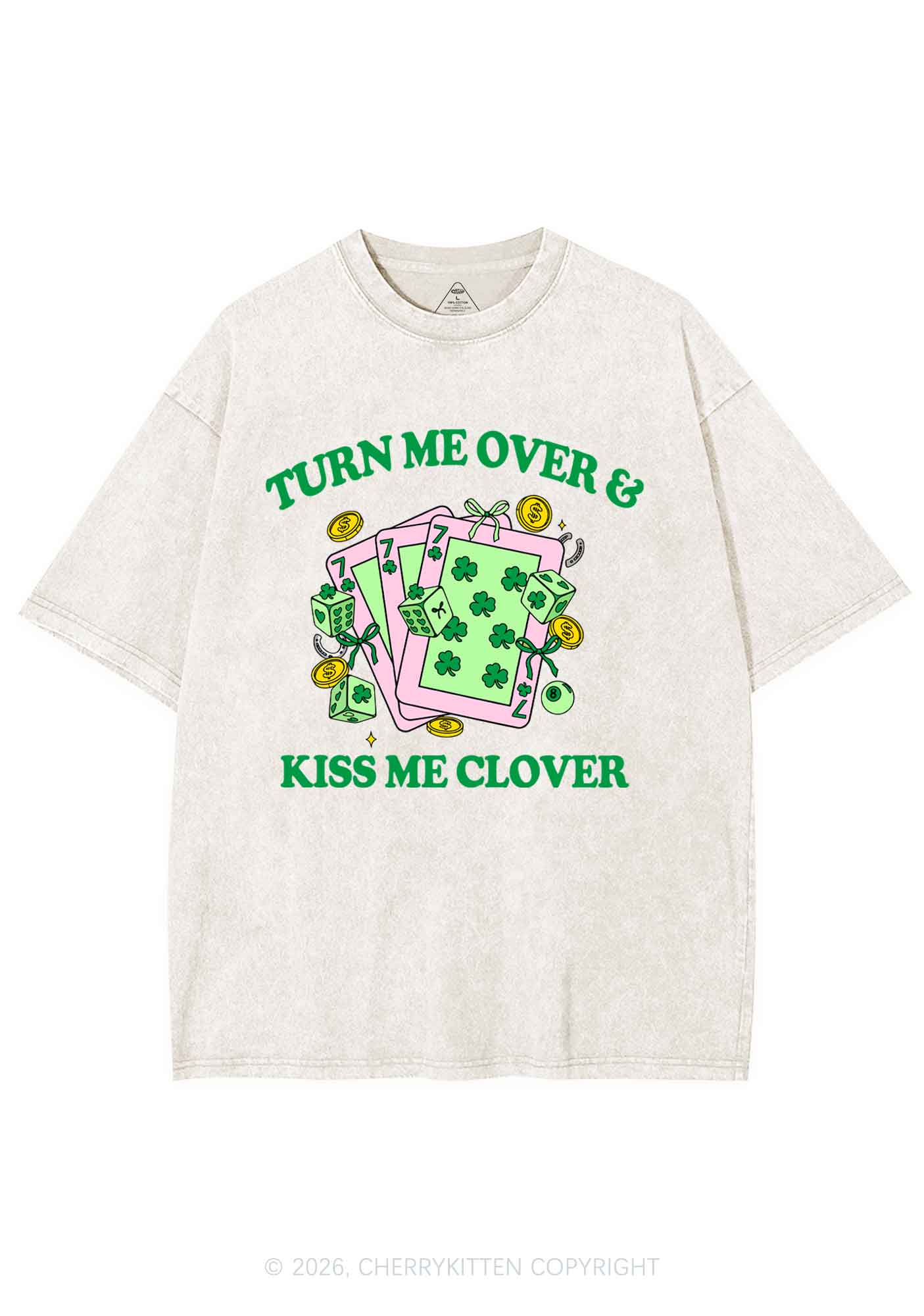 Kiss Me Clover Cards St Patricks Y2K Shirts Washed Tee Cherrykitten - Image 4