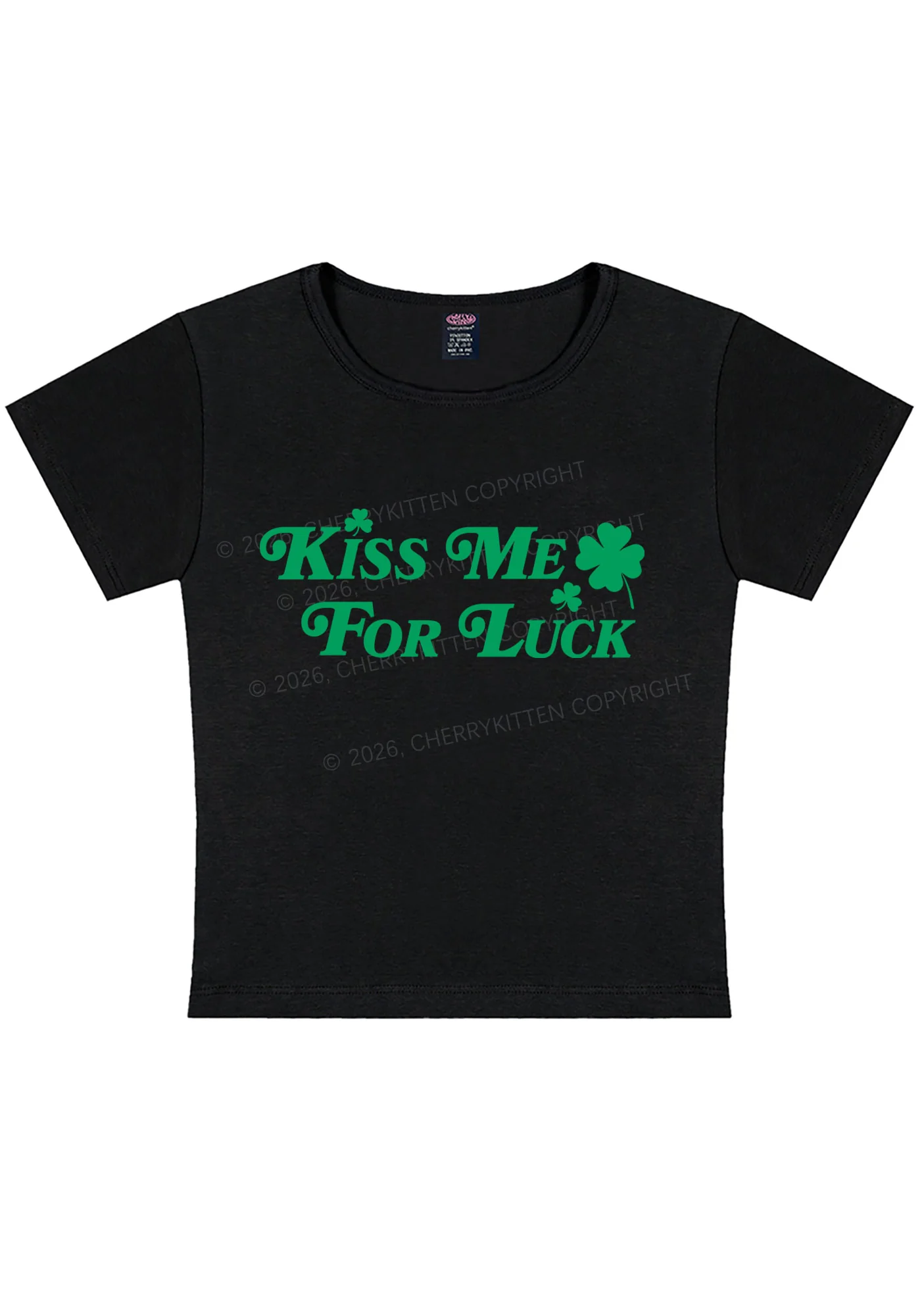 Kiss Me For Luck St Patricks Y2K Baby Tee Cherrykitten - Image 3