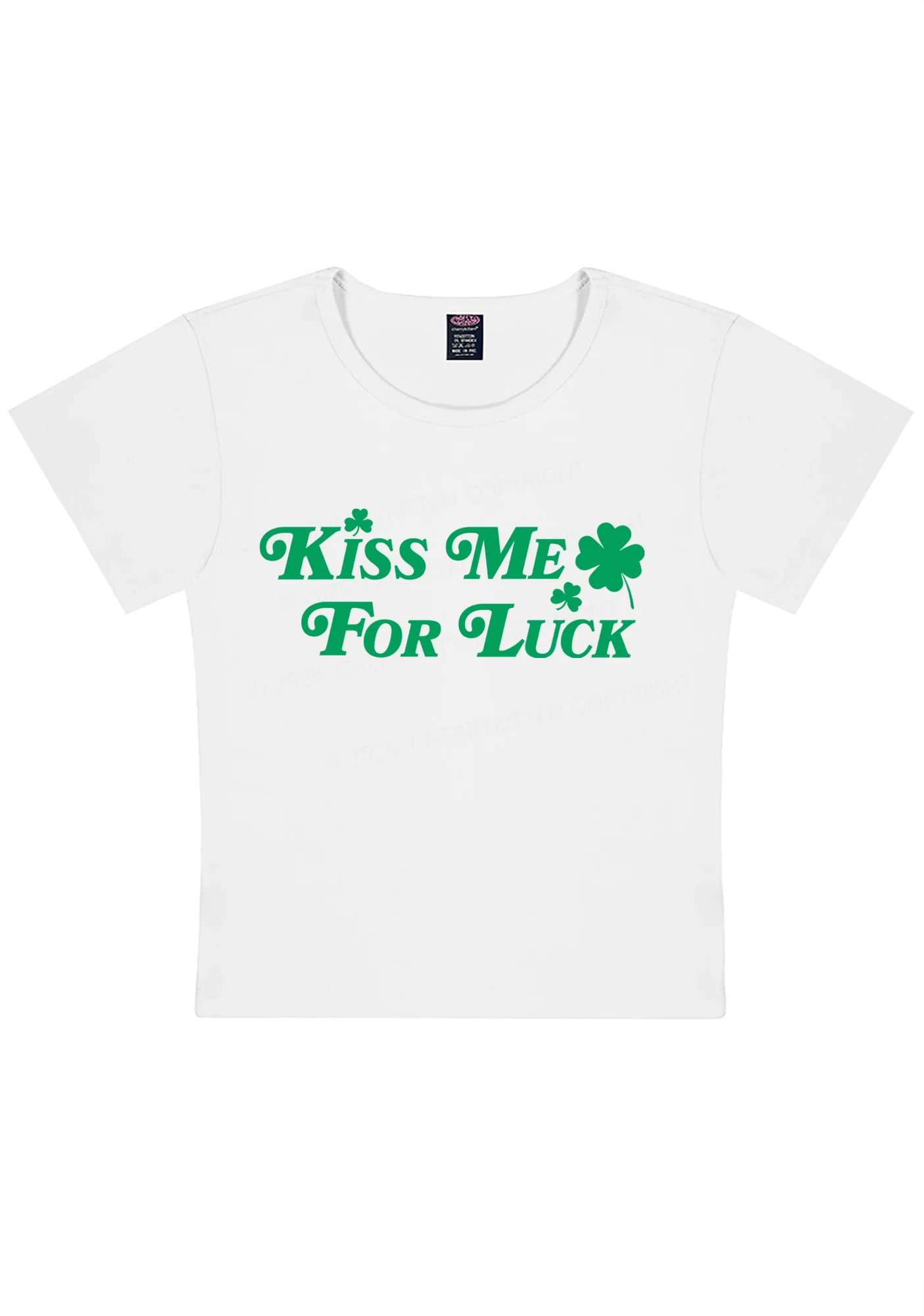 Kiss Me For Luck St Patricks Y2K Baby Tee Cherrykitten - Image 4