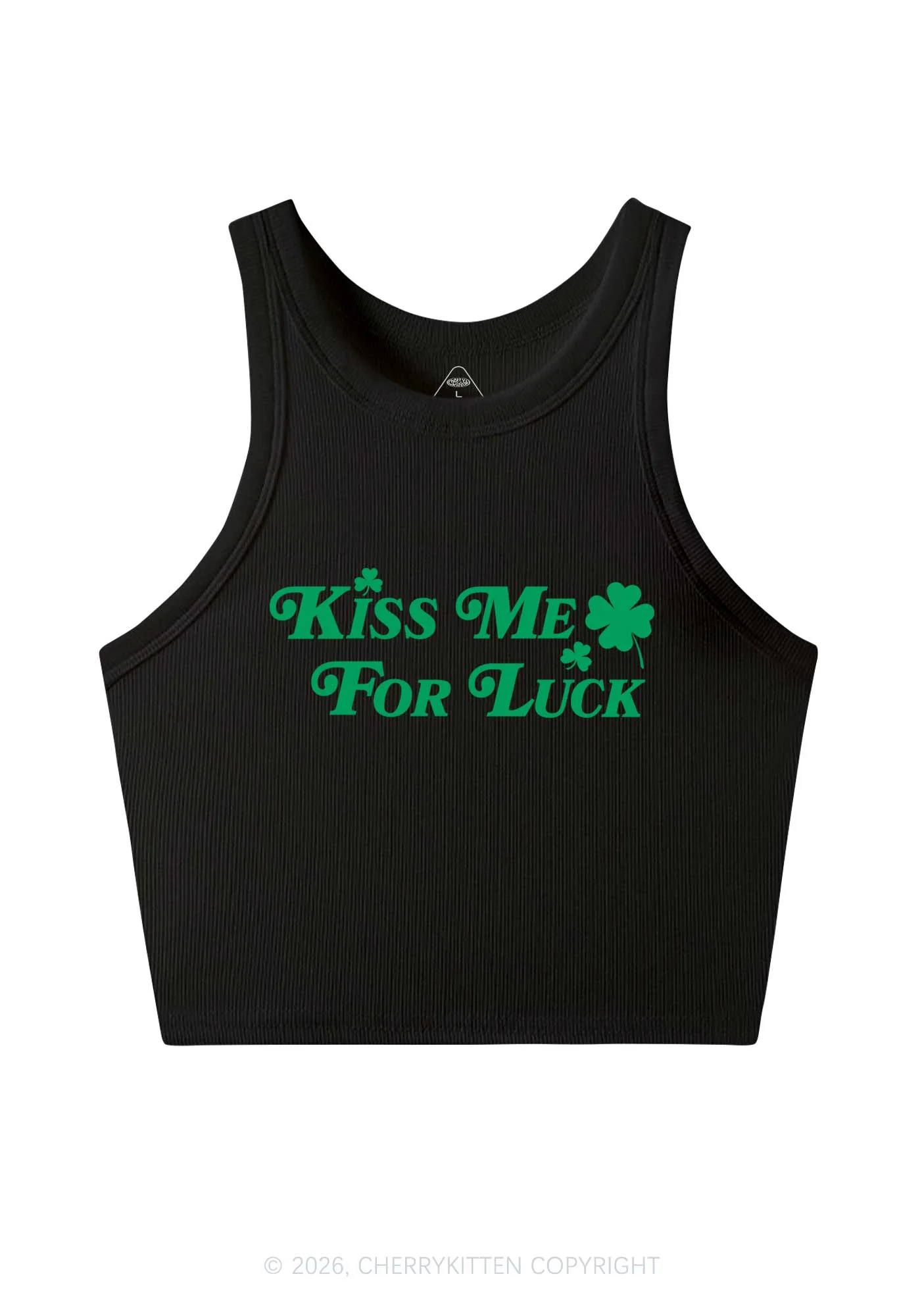 Kiss Me For Luck St Patricks Y2K Crop Tank Top Cherrykitten - Image 3
