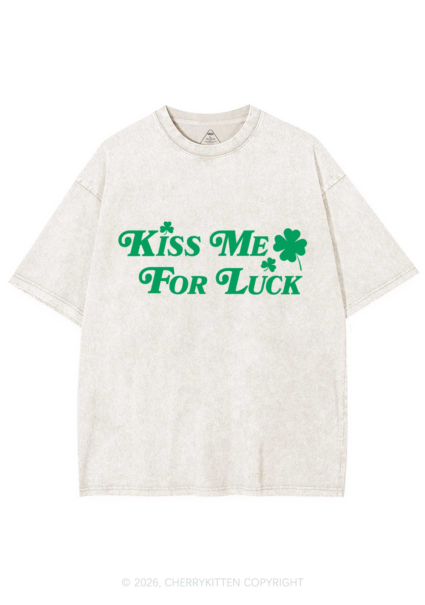 Kiss Me For Luck St Patricks Y2K Shirts Washed Tee Cherrykitten - Image 3