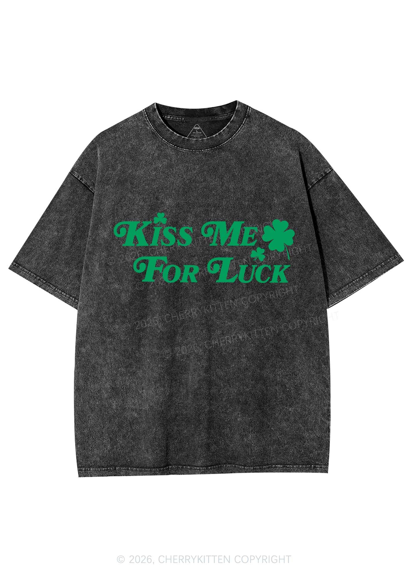 Kiss Me For Luck St Patricks Y2K Shirts Washed Tee Cherrykitten - Image 4