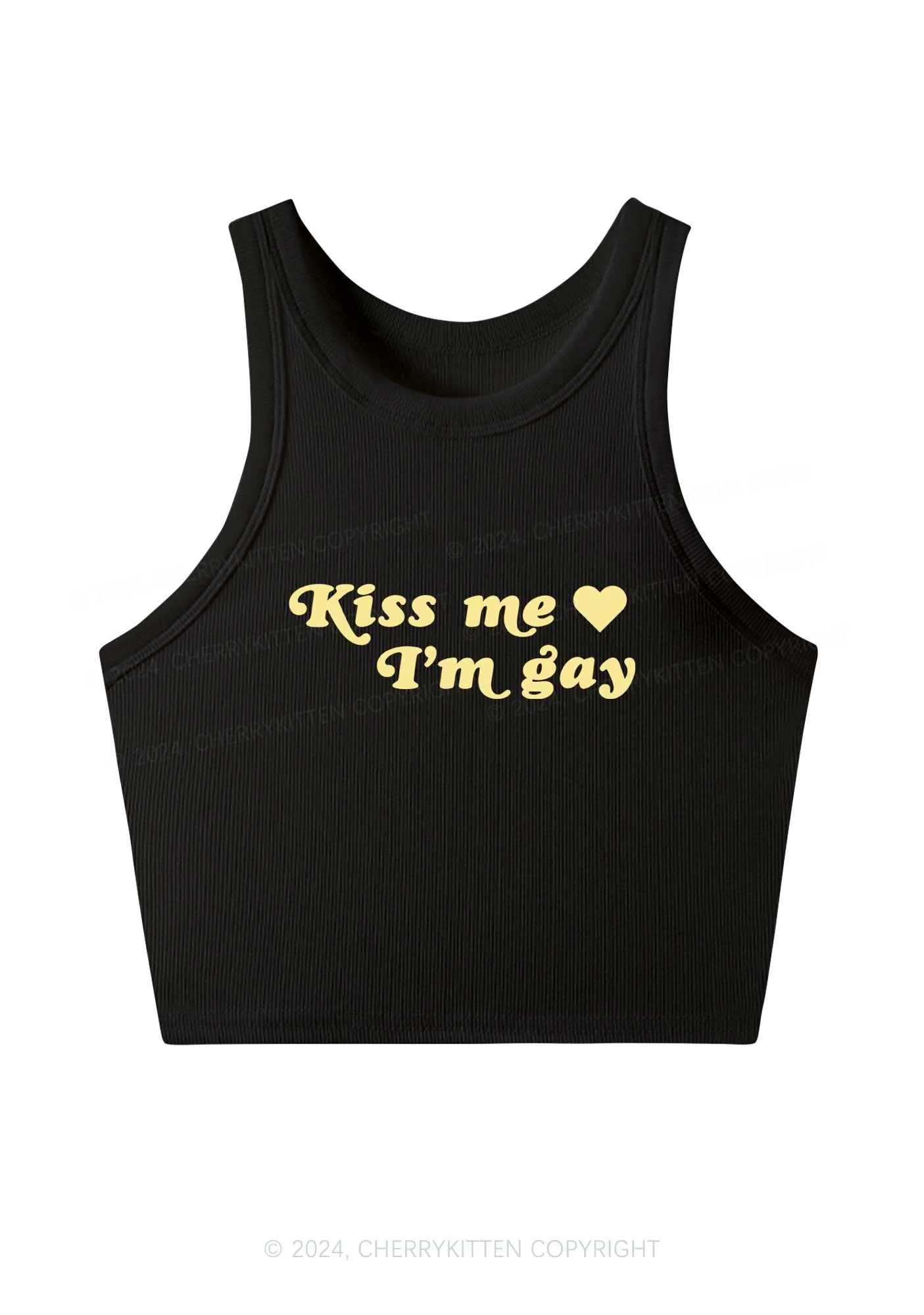 Kiss Me Im Gay Y2K Crop Tank Top Cherrykitten - Image 2