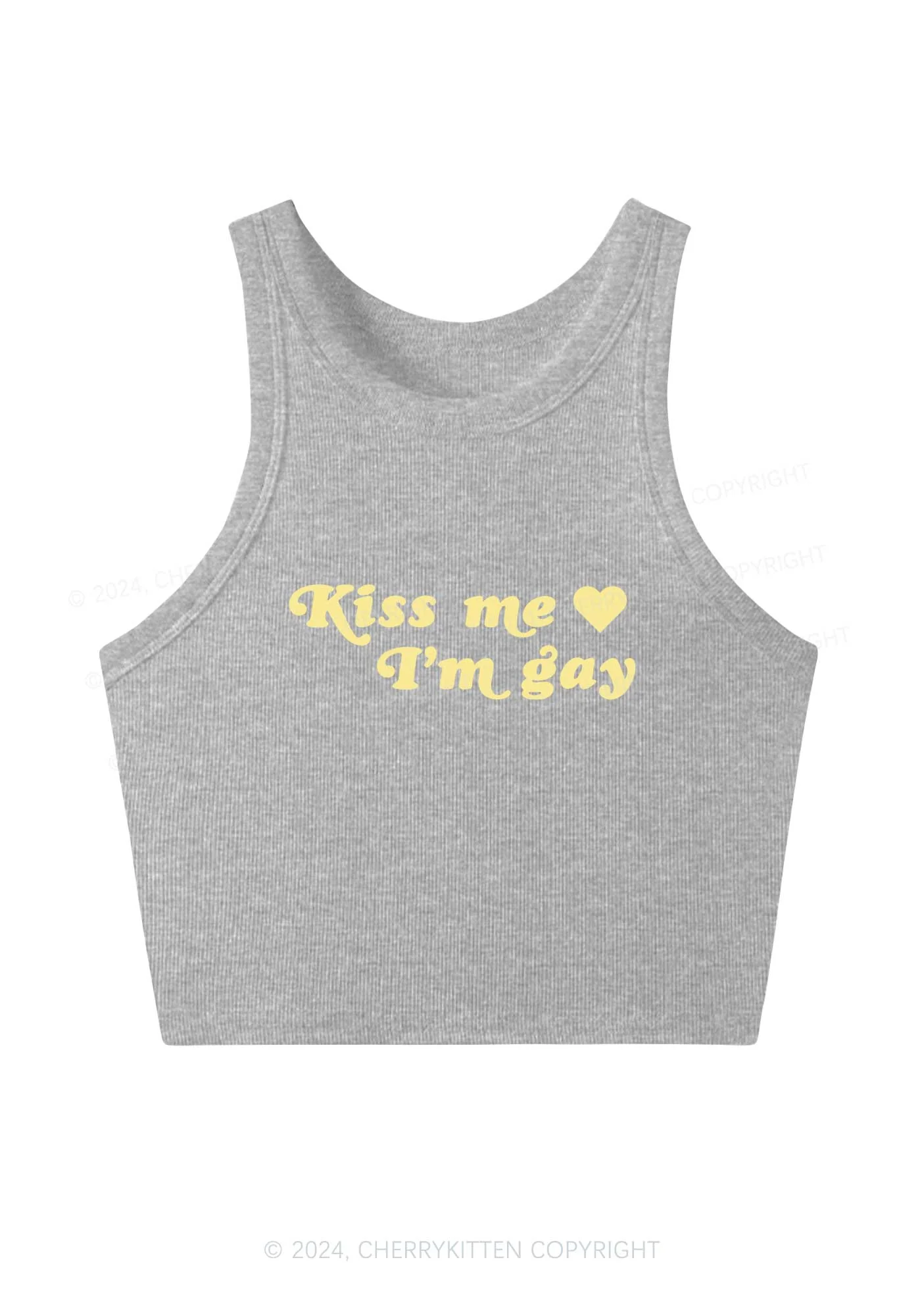 Kiss Me Im Gay Y2K Crop Tank Top Cherrykitten - Image 4