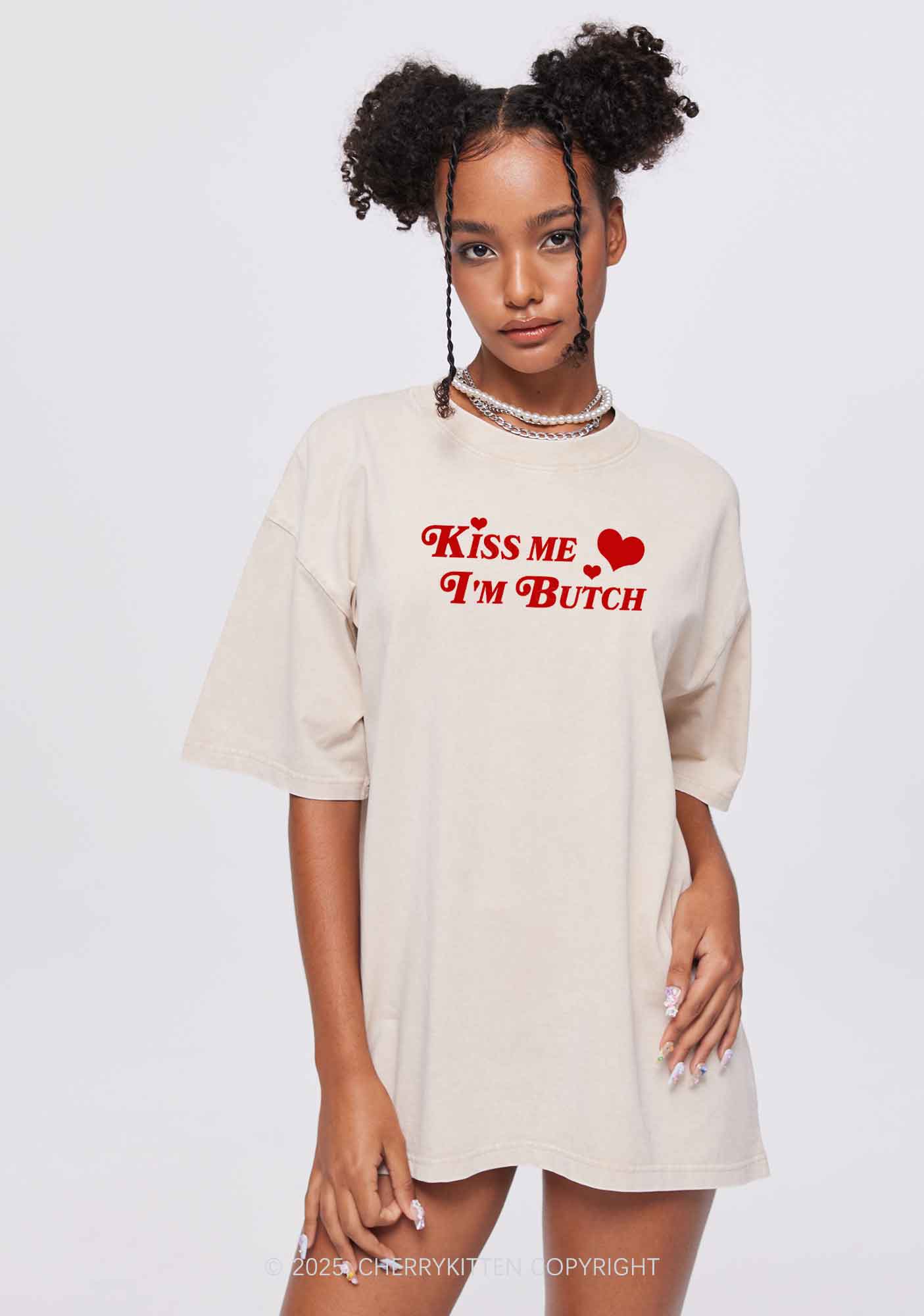 Kiss Me Im Butch Y2K Shirts Washed Tee Cherrykitten - Image 2