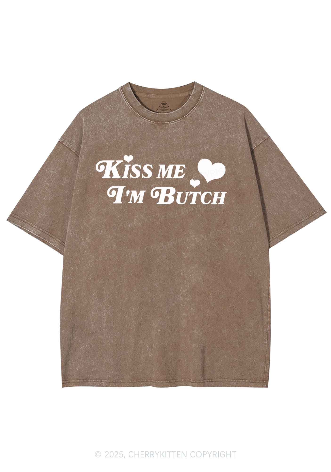 Kiss Me Im Butch Y2K Shirts Washed Tee Cherrykitten - Image 7