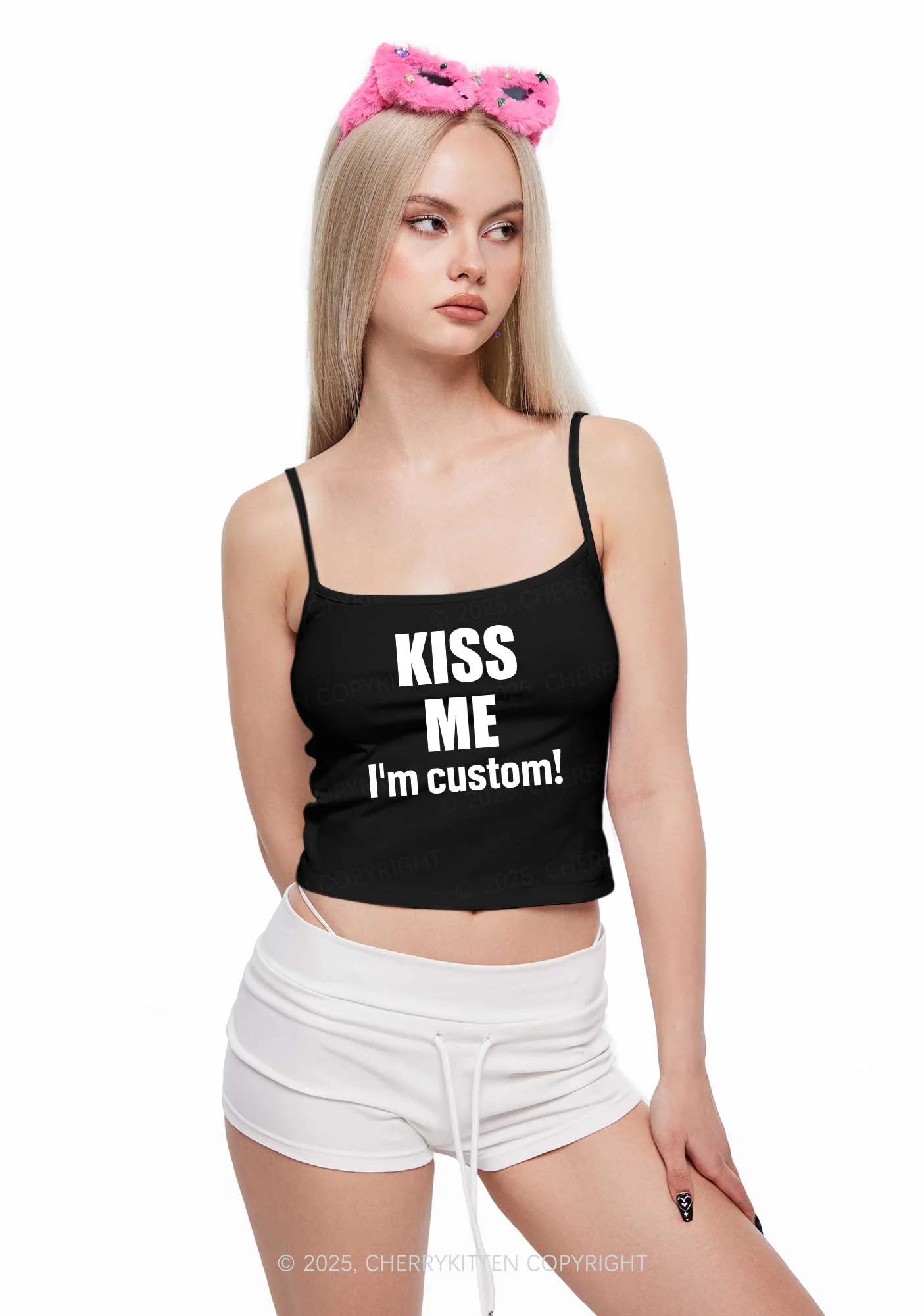 Kiss Me Im Custom Y2K Spaghetti Strap Cami Cherrykitten - Image 2