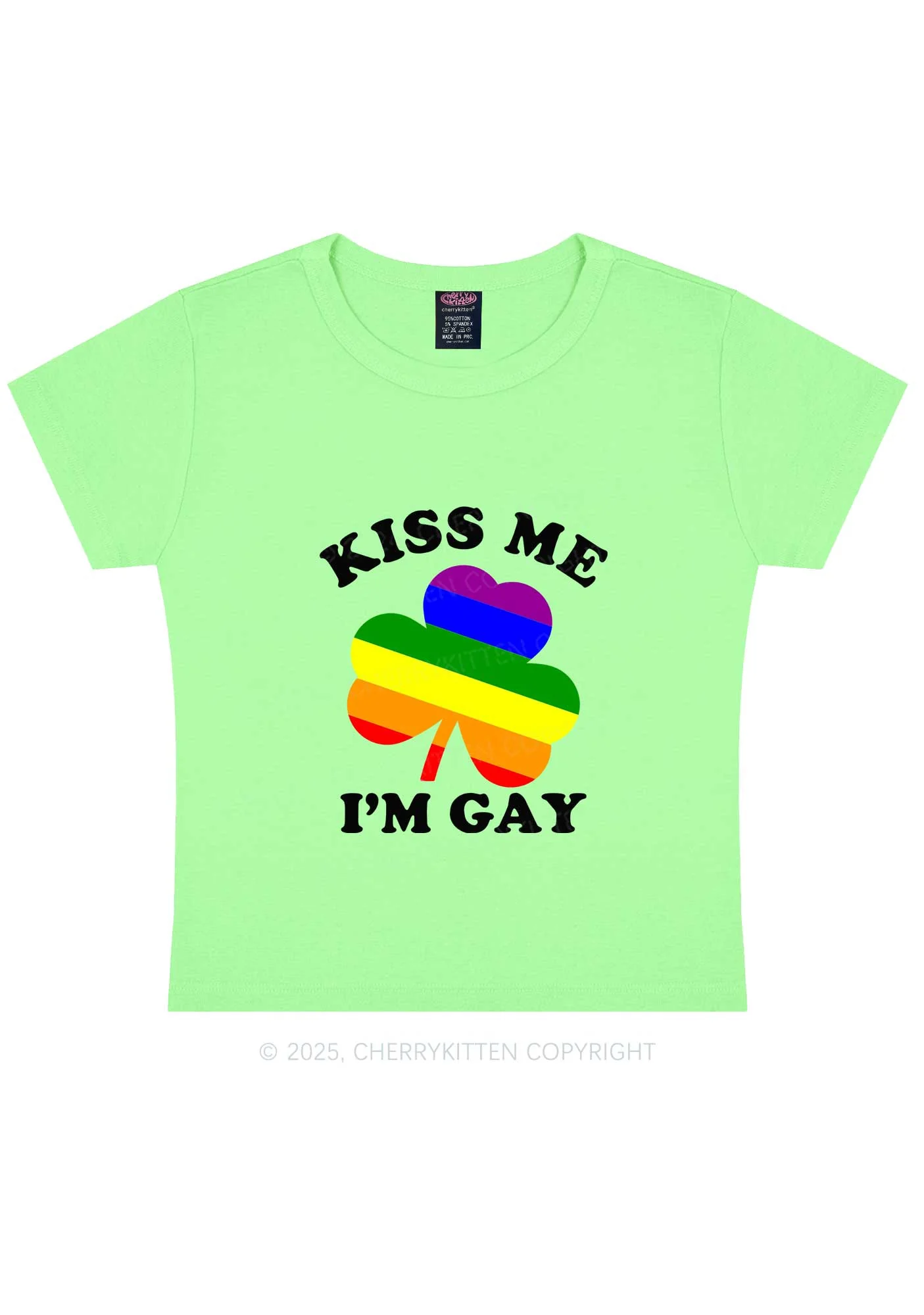 Kiss Me Im Gay St Patricks Y2K Baby Tee Cherrykitten - Image 10