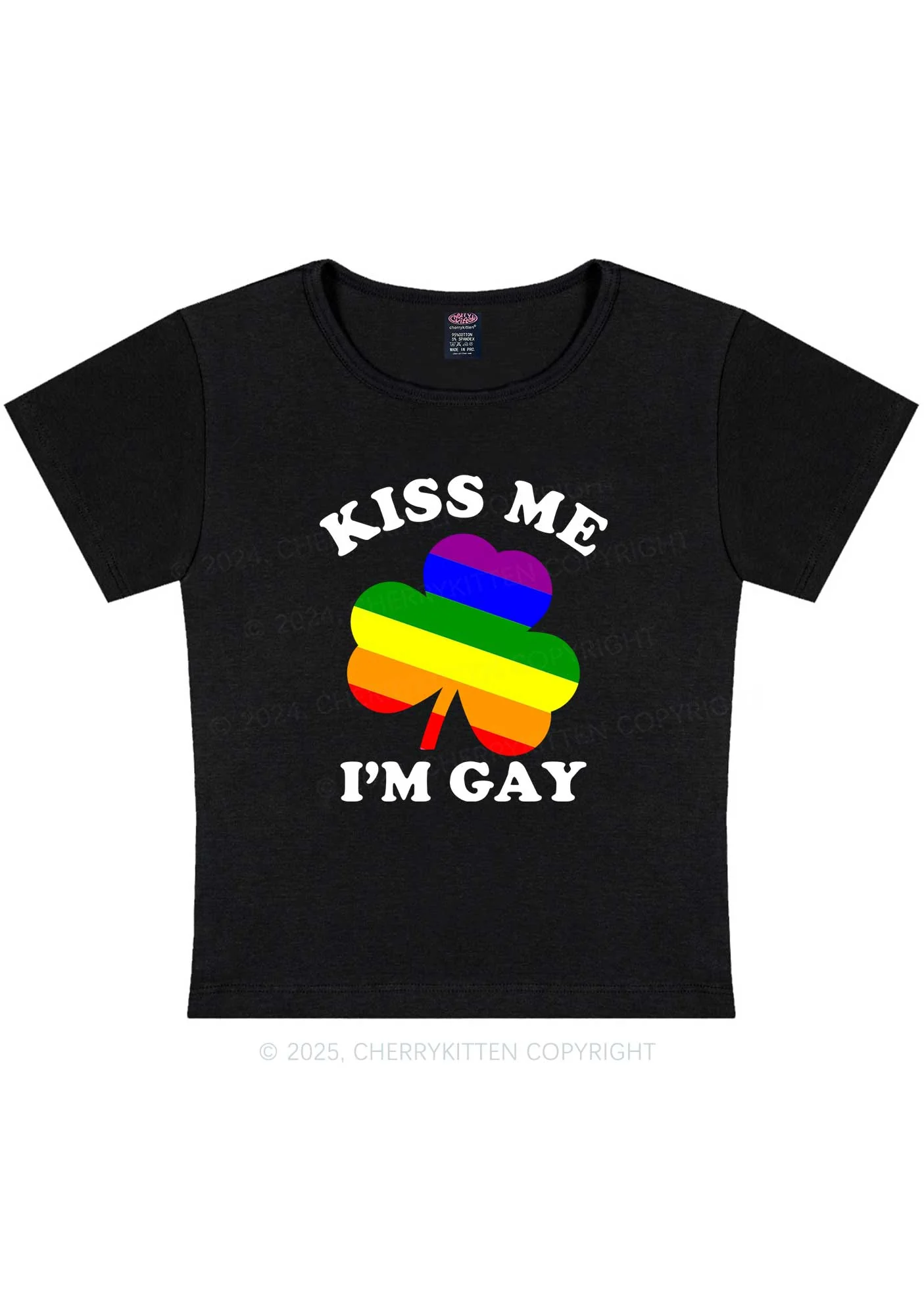 Kiss Me Im Gay St Patricks Y2K Baby Tee Cherrykitten - Image 3