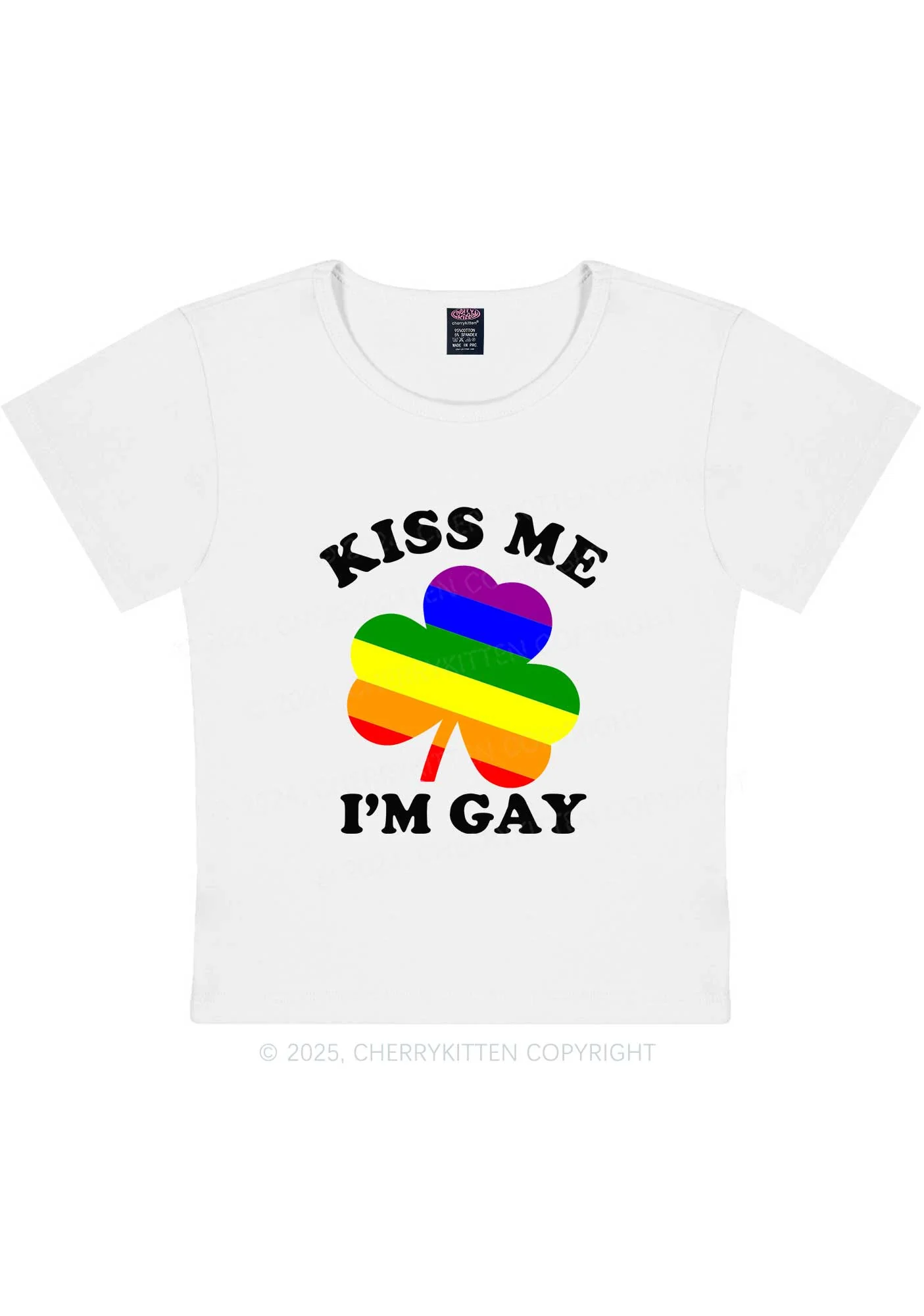 Kiss Me Im Gay St Patricks Y2K Baby Tee Cherrykitten - Image 4