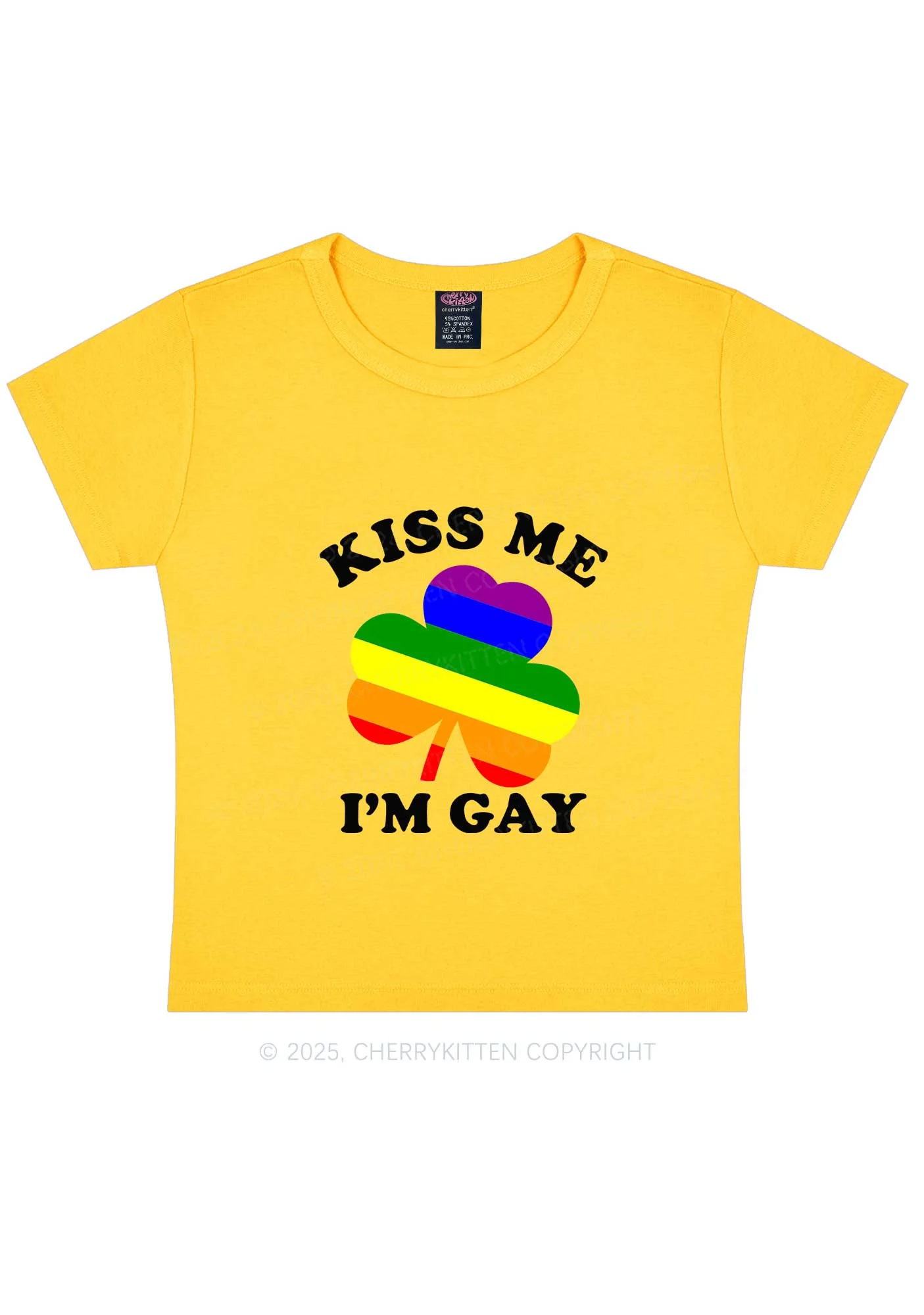 Kiss Me Im Gay St Patricks Y2K Baby Tee Cherrykitten - Image 5