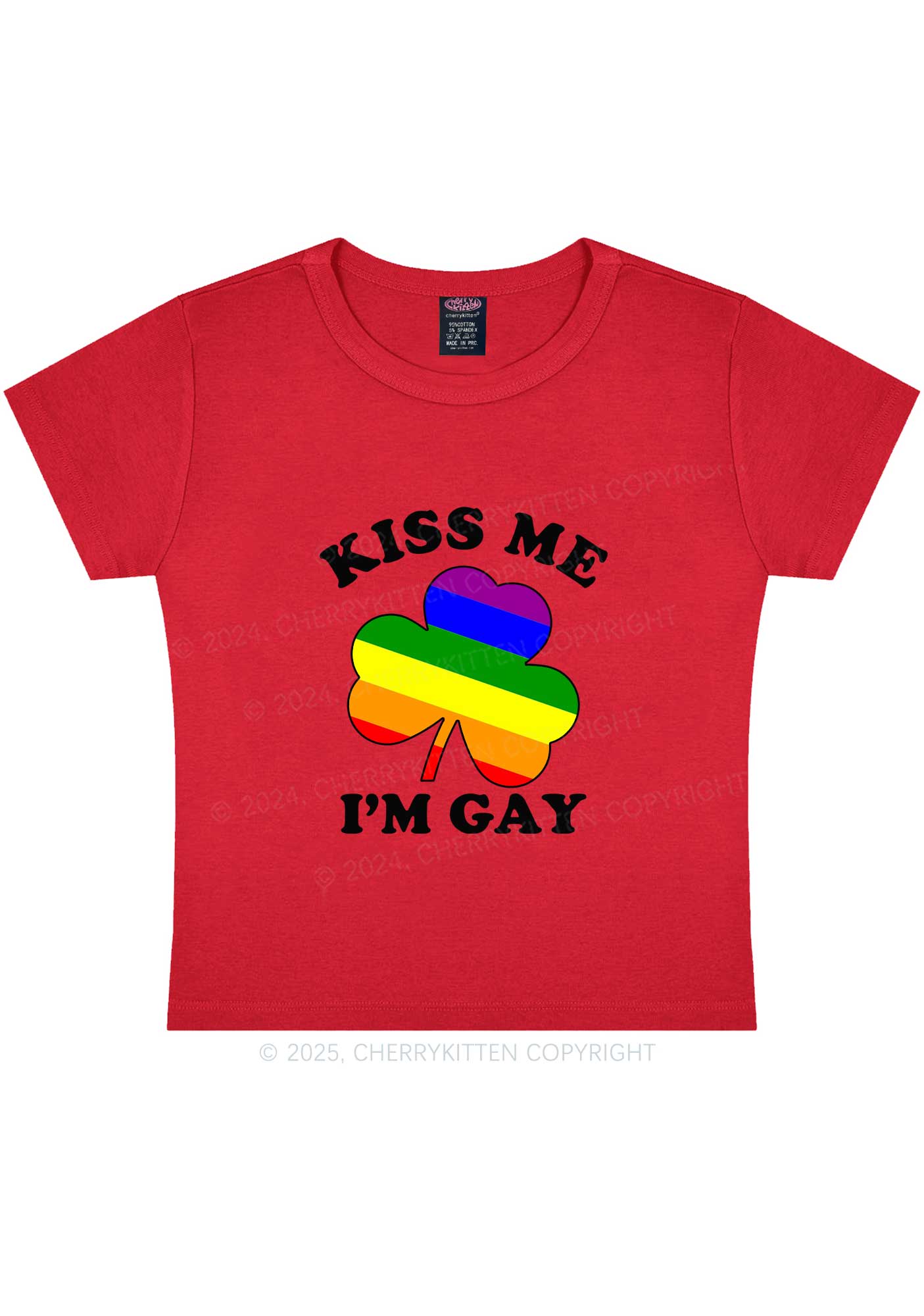 Kiss Me Im Gay St Patricks Y2K Baby Tee Cherrykitten - Image 6